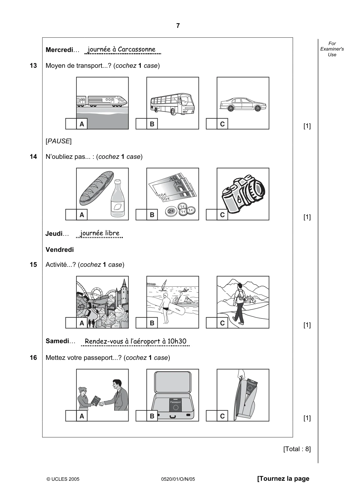 Cambridge IGCSE French - Foreign Language 0520 2005 Oct/Nov Paper 1 · Variant 1 question paper, page 7 of 12