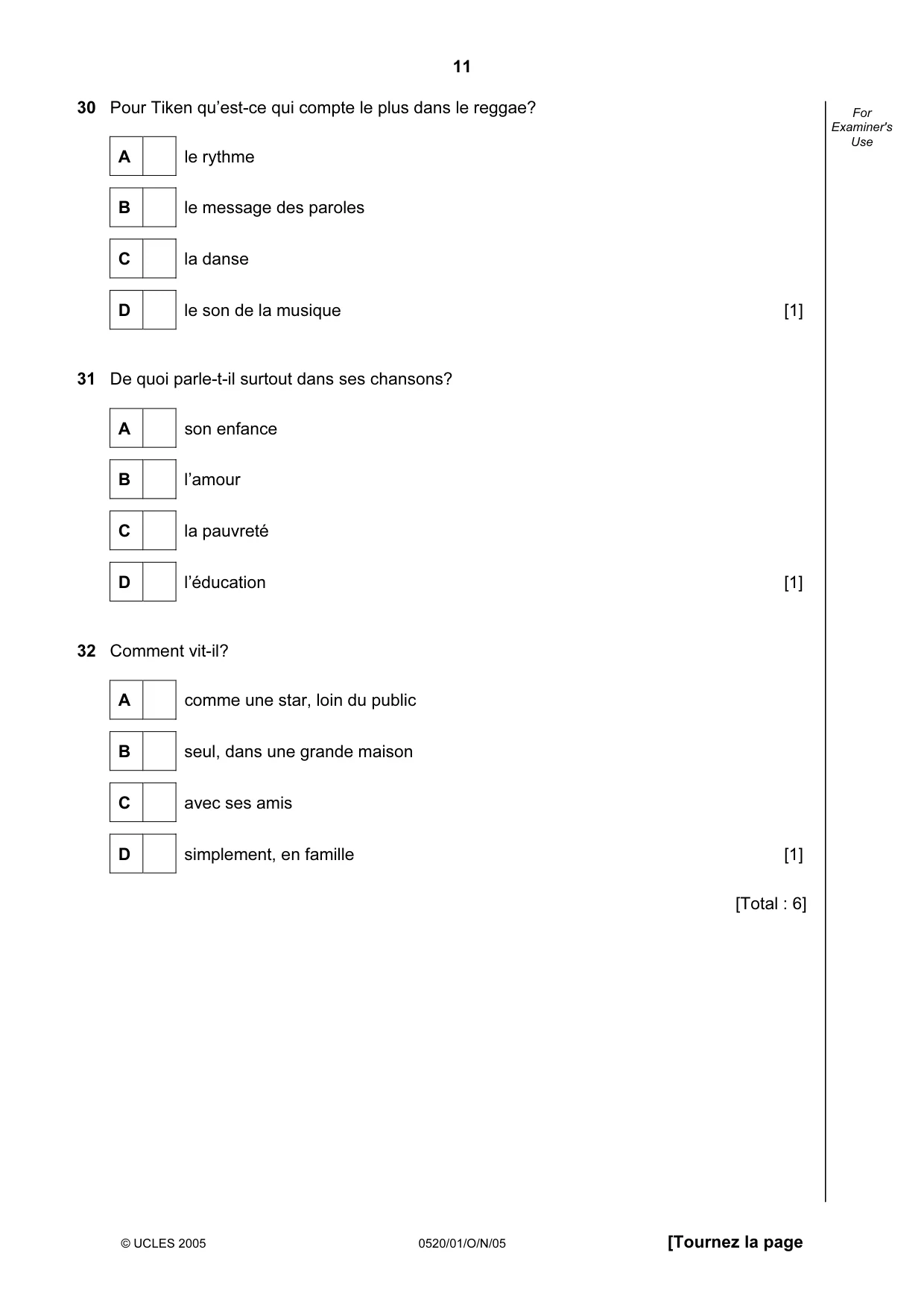 Cambridge IGCSE French - Foreign Language 0520 2005 Oct/Nov Paper 1 · Variant 1 question paper, page 11 of 12