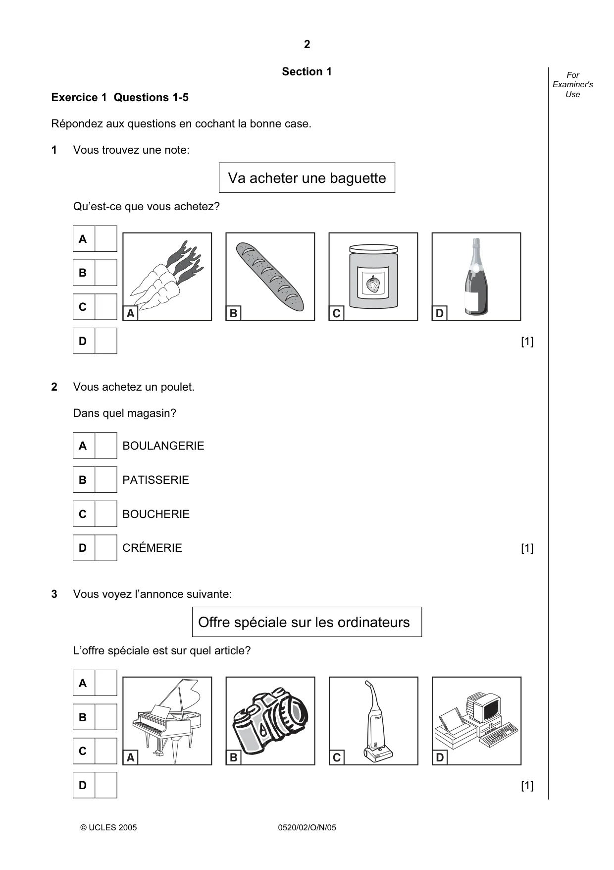 Cambridge IGCSE French - Foreign Language 0520 2005 Oct/Nov Paper 2 · Variant 1 question paper, page 2 of 16