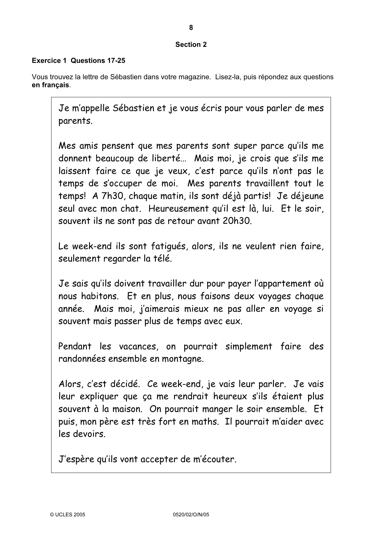 Cambridge IGCSE French - Foreign Language 0520 2005 Oct/Nov Paper 2 · Variant 1 question paper, page 8 of 16
