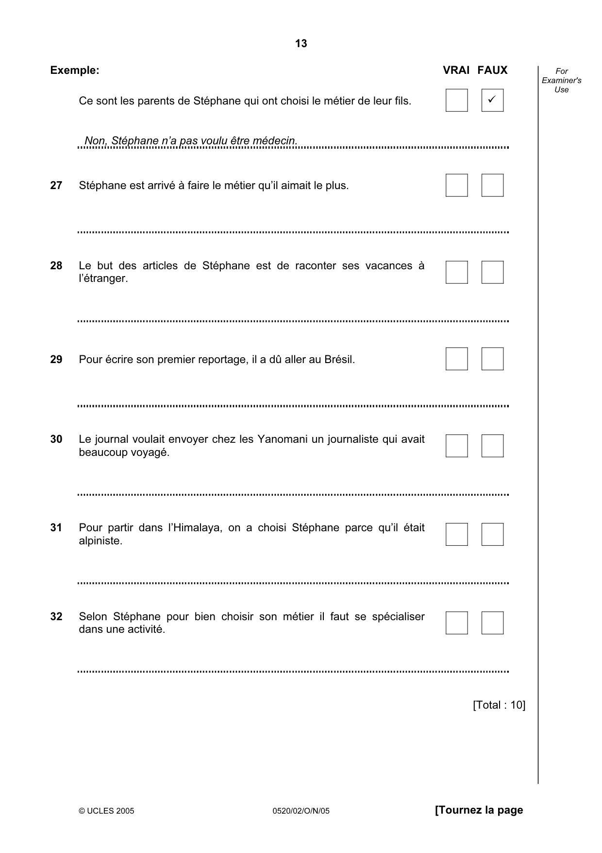 Cambridge IGCSE French - Foreign Language 0520 2005 Oct/Nov Paper 2 · Variant 1 question paper, page 13 of 16