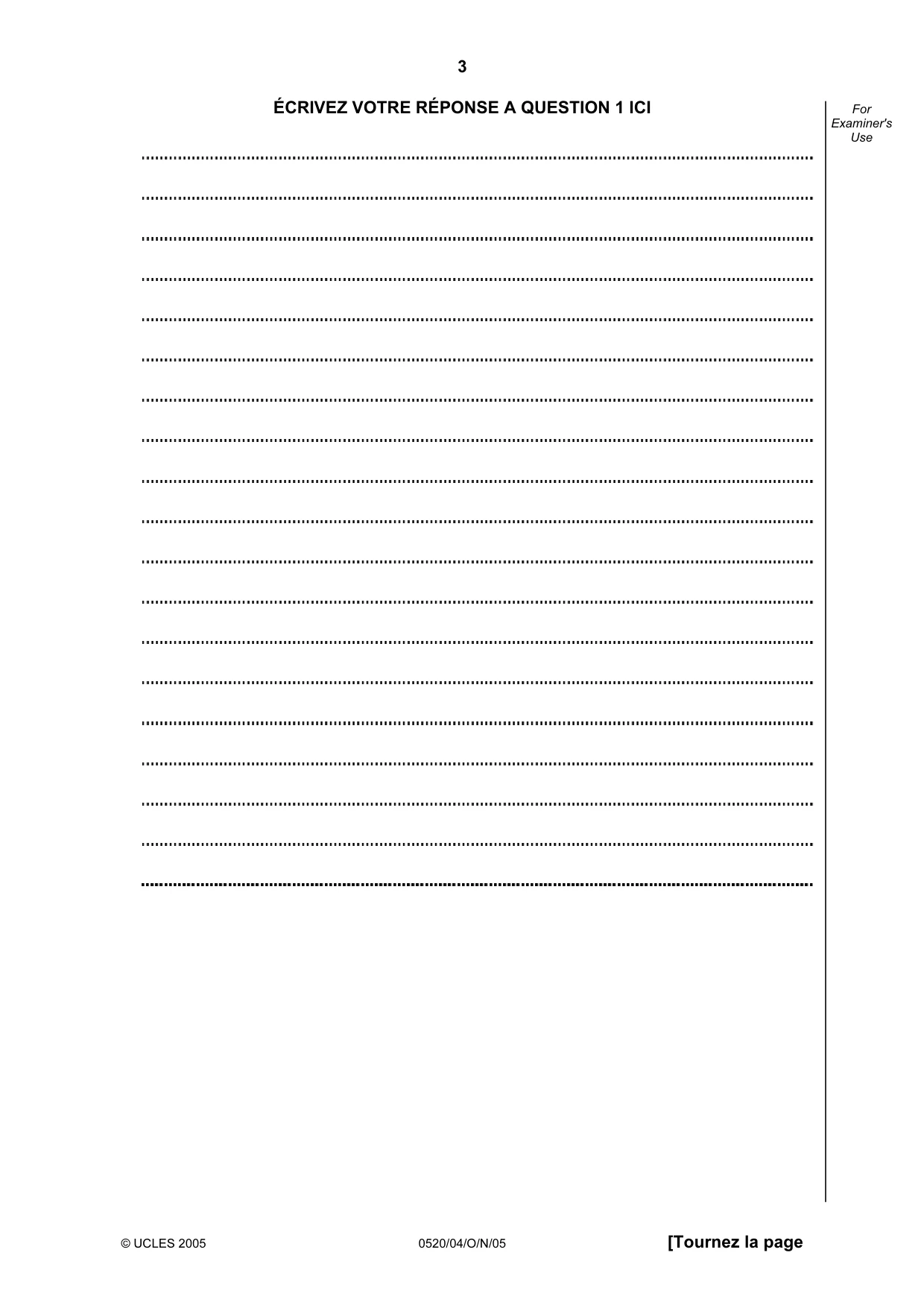 Cambridge IGCSE French - Foreign Language 0520 2005 Oct/Nov Paper 4 · Variant 1 question paper, page 3 of 4