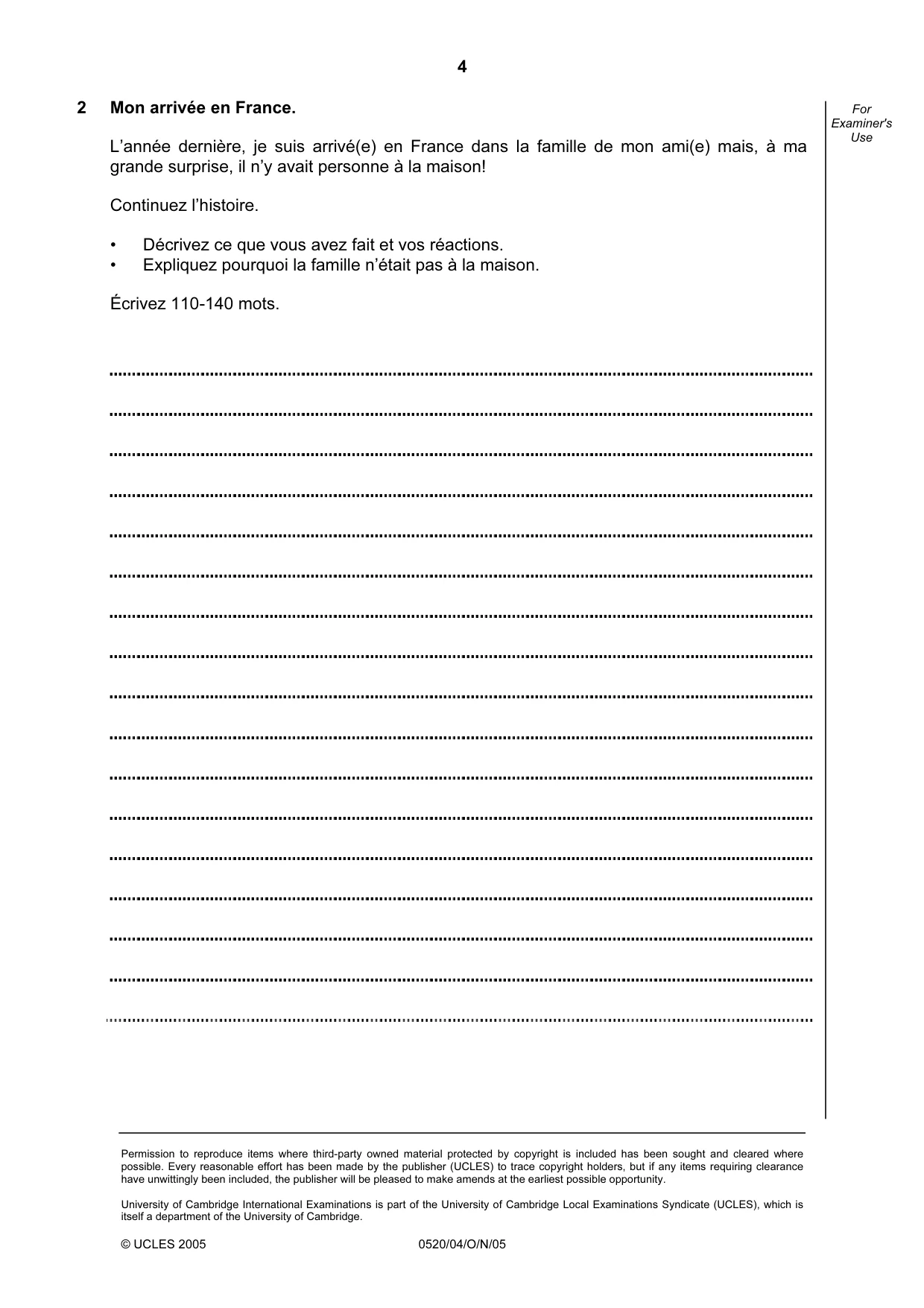 Cambridge IGCSE French - Foreign Language 0520 2005 Oct/Nov Paper 4 · Variant 1 question paper, page 4 of 4