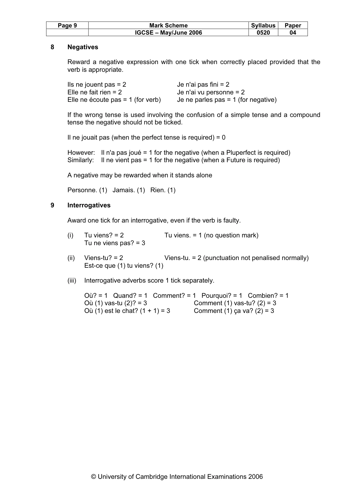 Mark scheme, page 9 of 16
