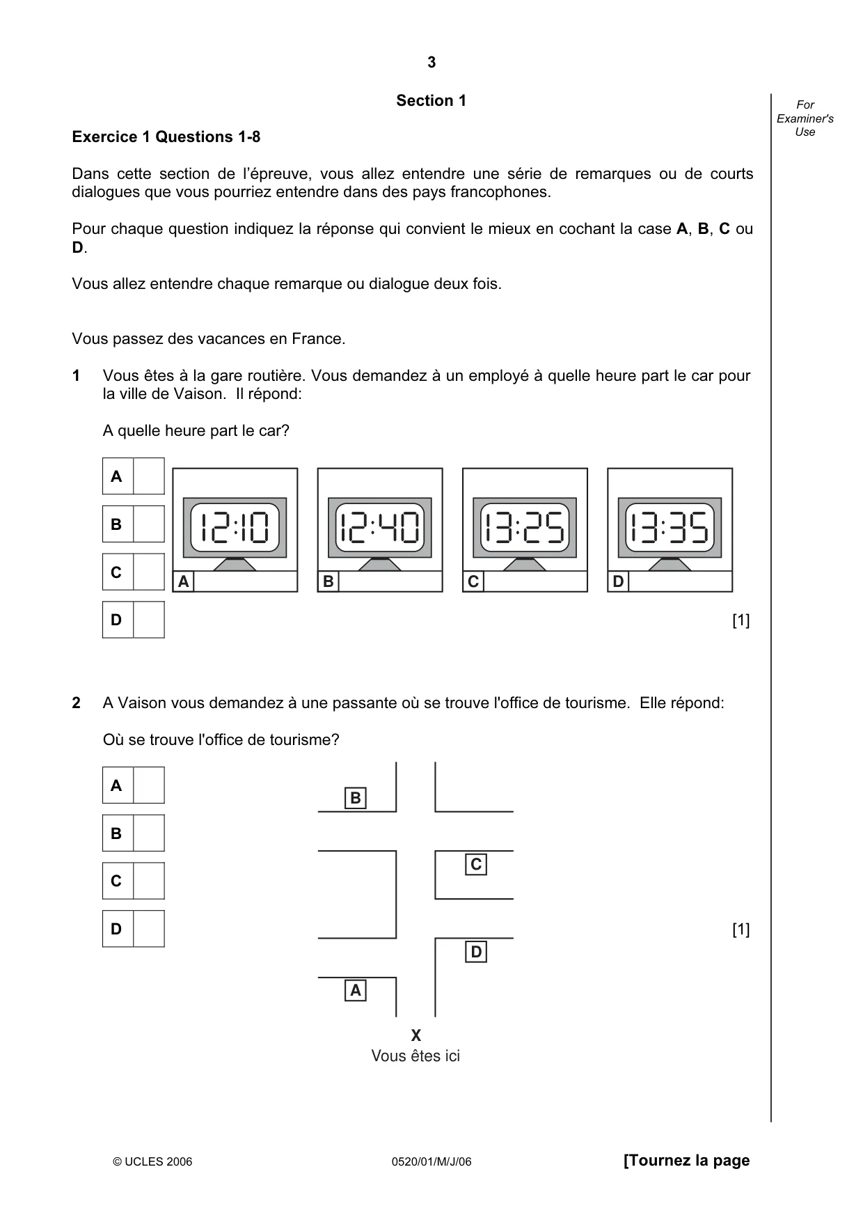 Cambridge IGCSE French - Foreign Language 0520 2006 May/June Paper 1 · Variant 1 question paper, page 3 of 12