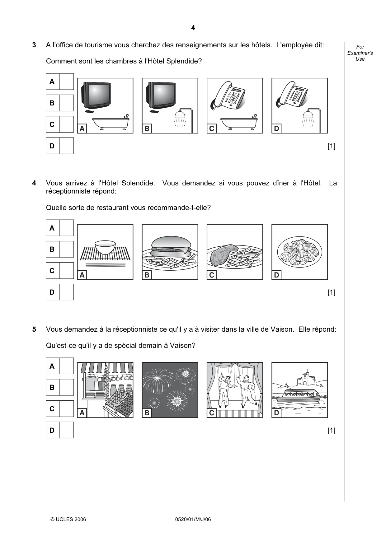 Cambridge IGCSE French - Foreign Language 0520 2006 May/June Paper 1 · Variant 1 question paper, page 4 of 12