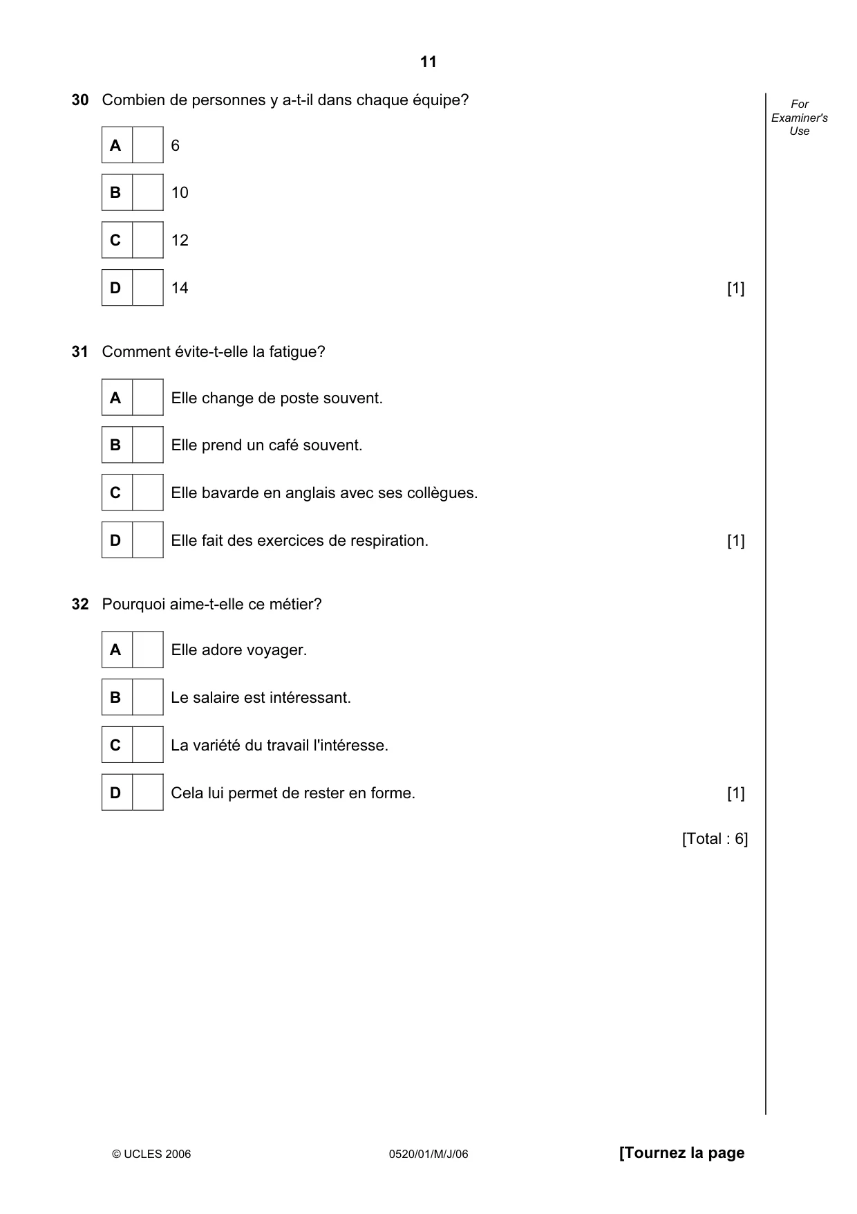 Cambridge IGCSE French - Foreign Language 0520 2006 May/June Paper 1 · Variant 1 question paper, page 11 of 12