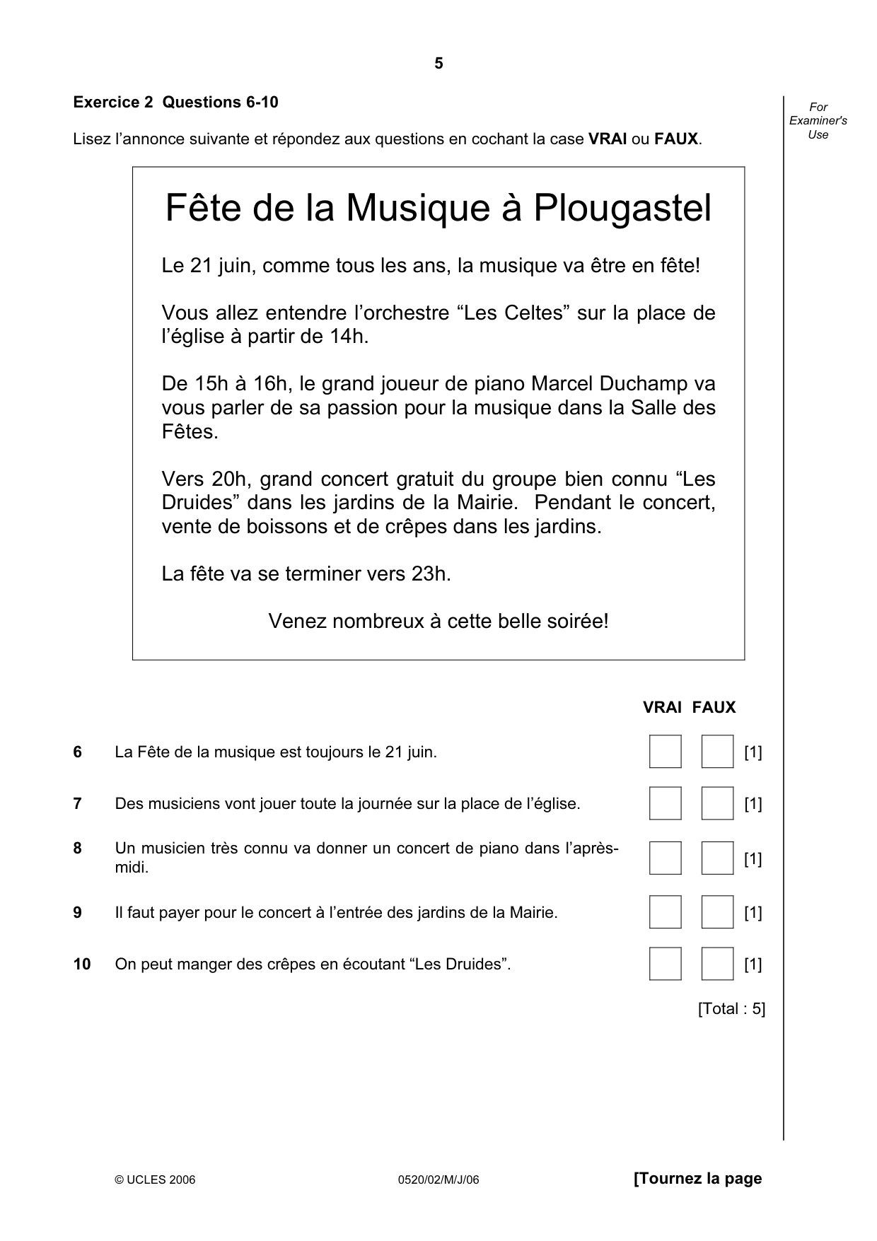 Cambridge IGCSE French - Foreign Language 0520 2006 May/June Paper 2 · Variant 1 question paper, page 5 of 16