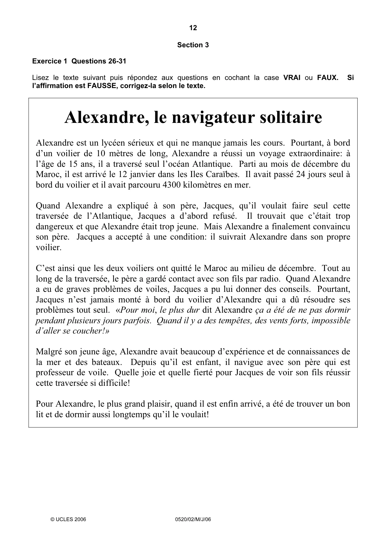 Cambridge IGCSE French - Foreign Language 0520 2006 May/June Paper 2 · Variant 1 question paper, page 12 of 16