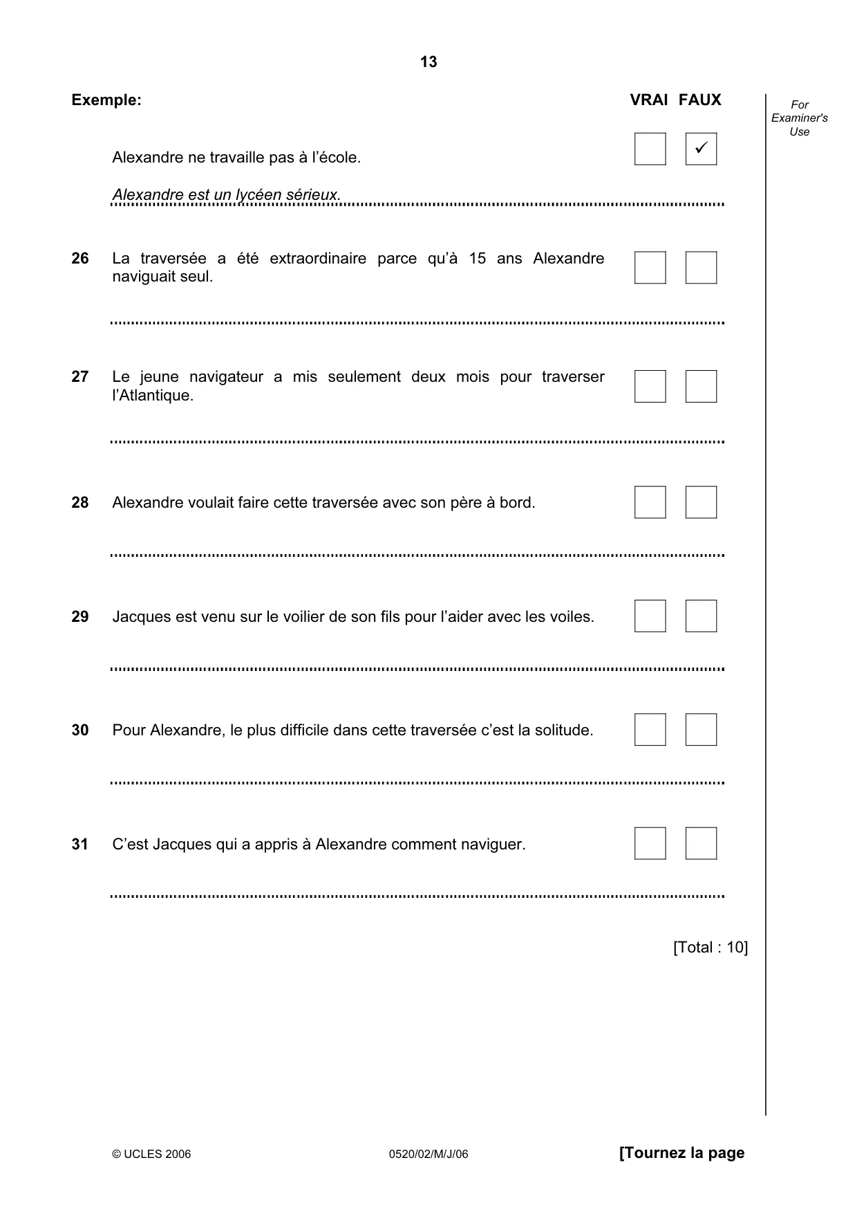 Cambridge IGCSE French - Foreign Language 0520 2006 May/June Paper 2 · Variant 1 question paper, page 13 of 16