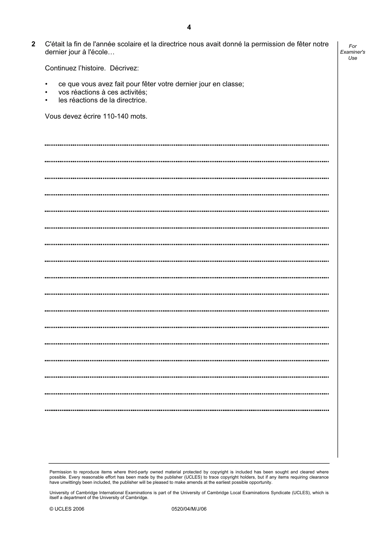 Cambridge IGCSE French - Foreign Language 0520 2006 May/June Paper 4 · Variant 1 question paper, page 4 of 4