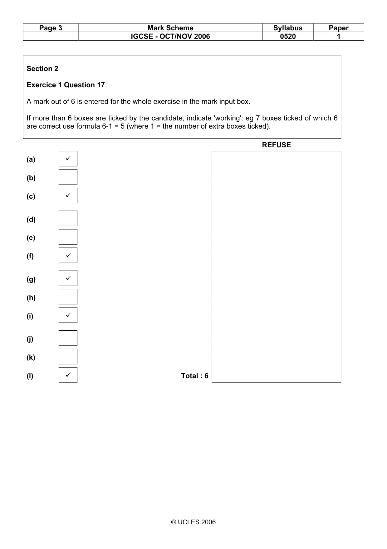 Mark scheme, page 3 of 6