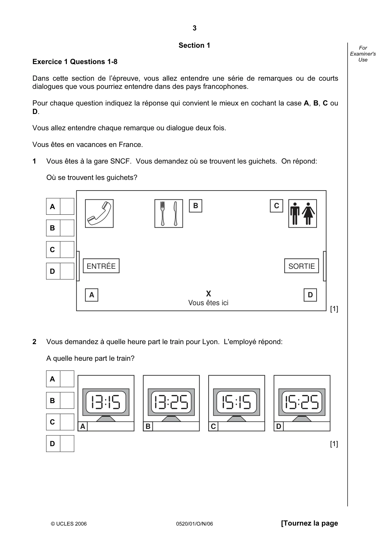 Cambridge IGCSE French - Foreign Language 0520 2006 Oct/Nov Paper 1 · Variant 1 question paper, page 3 of 12