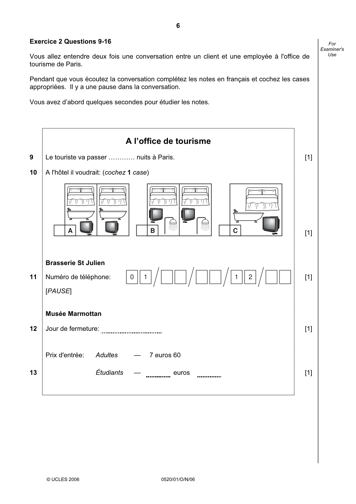 Cambridge IGCSE French - Foreign Language 0520 2006 Oct/Nov Paper 1 · Variant 1 question paper, page 6 of 12