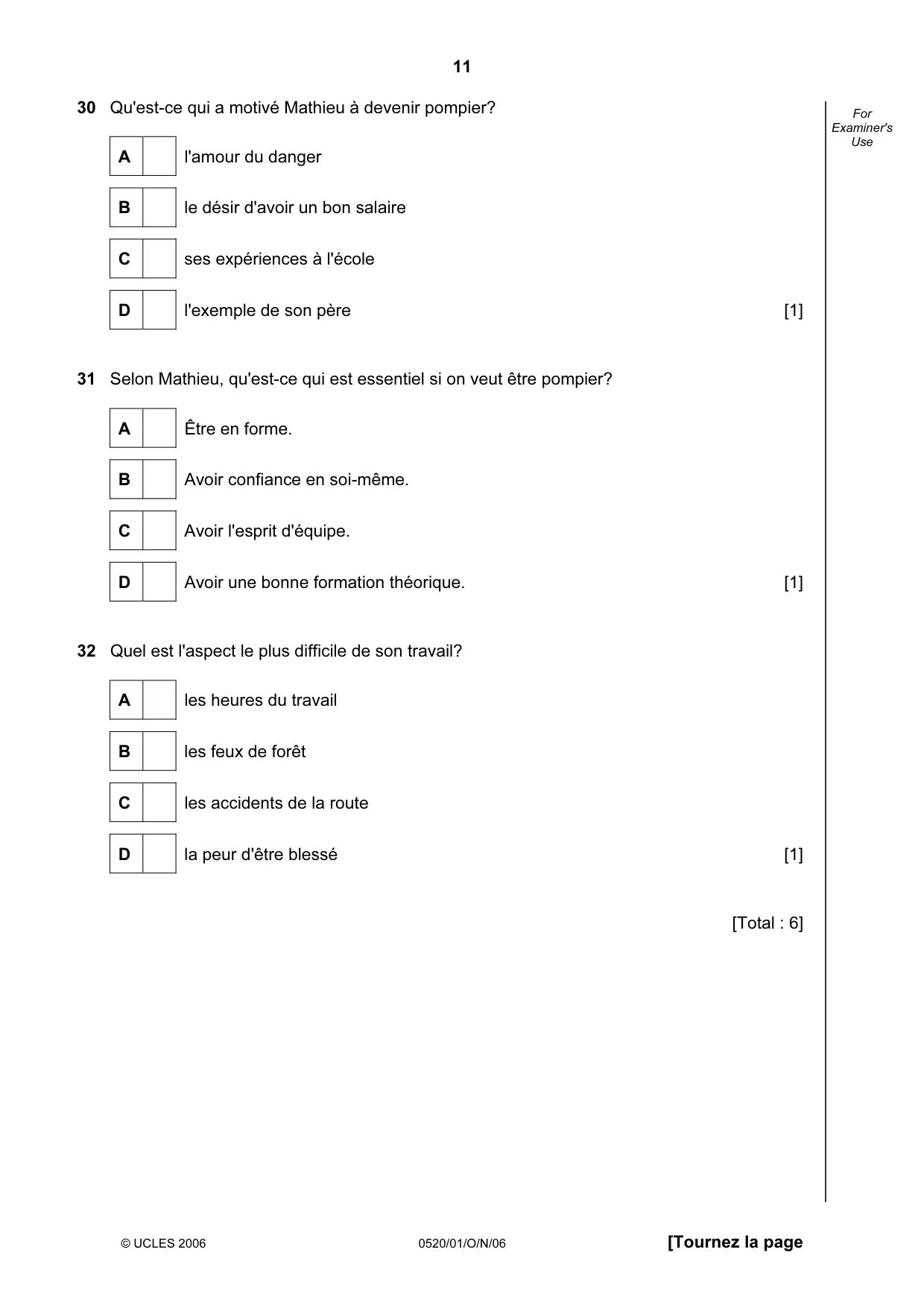 Cambridge IGCSE French - Foreign Language 0520 2006 Oct/Nov Paper 1 · Variant 1 question paper, page 11 of 12