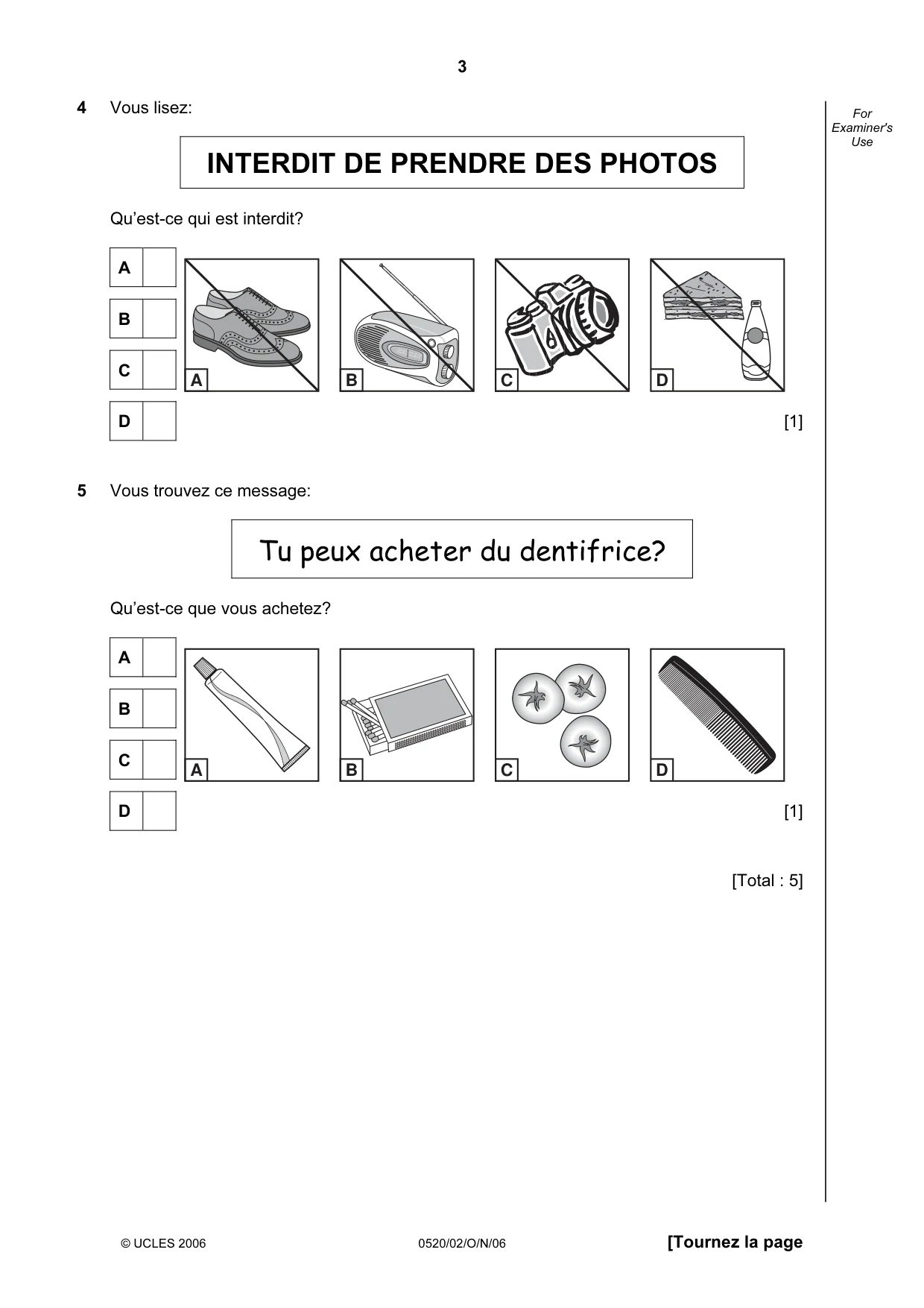 Cambridge IGCSE French - Foreign Language 0520 2006 Oct/Nov Paper 2 · Variant 1 question paper, page 3 of 16