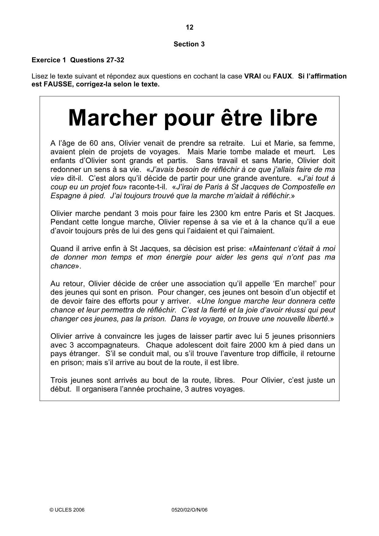 Cambridge IGCSE French - Foreign Language 0520 2006 Oct/Nov Paper 2 · Variant 1 question paper, page 12 of 16