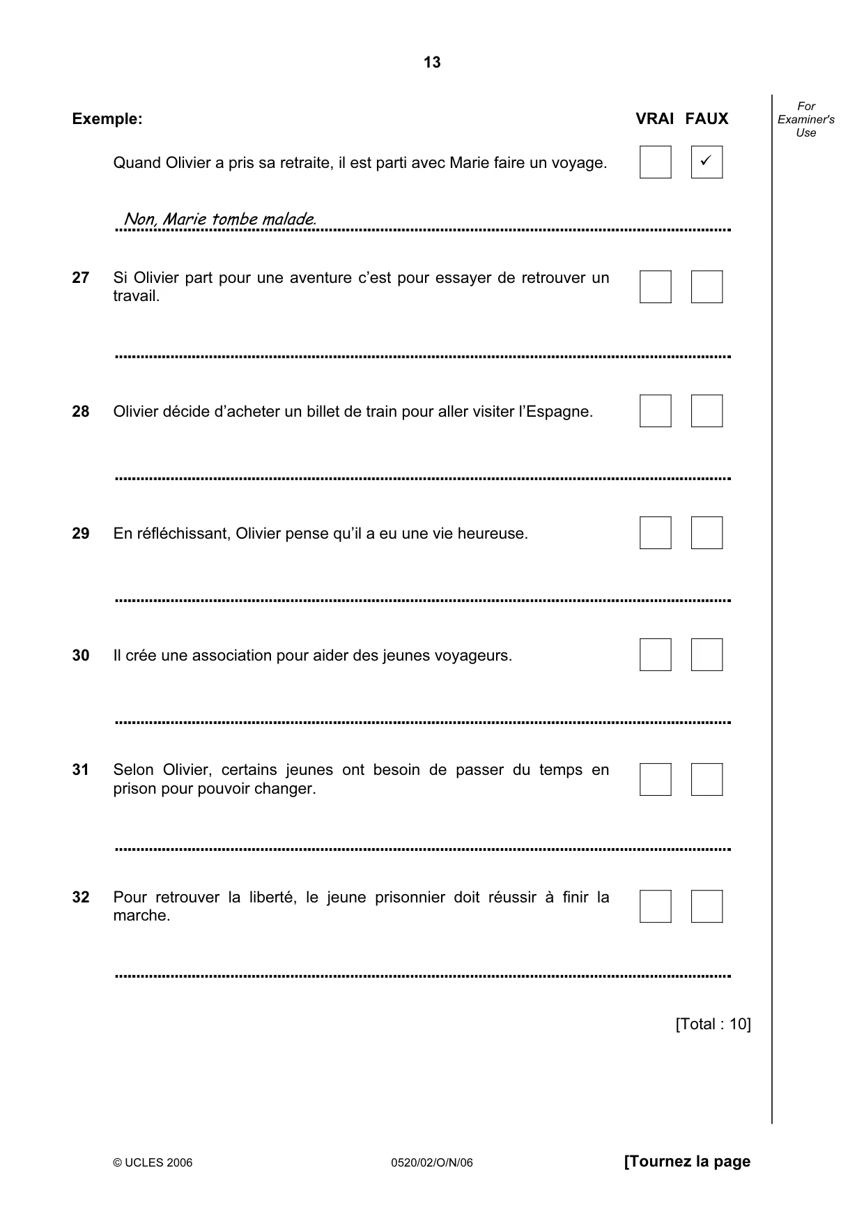 Cambridge IGCSE French - Foreign Language 0520 2006 Oct/Nov Paper 2 · Variant 1 question paper, page 13 of 16