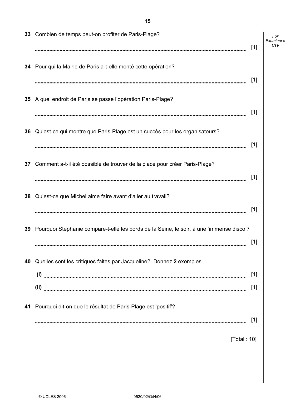 Cambridge IGCSE French - Foreign Language 0520 2006 Oct/Nov Paper 2 · Variant 1 question paper, page 15 of 16