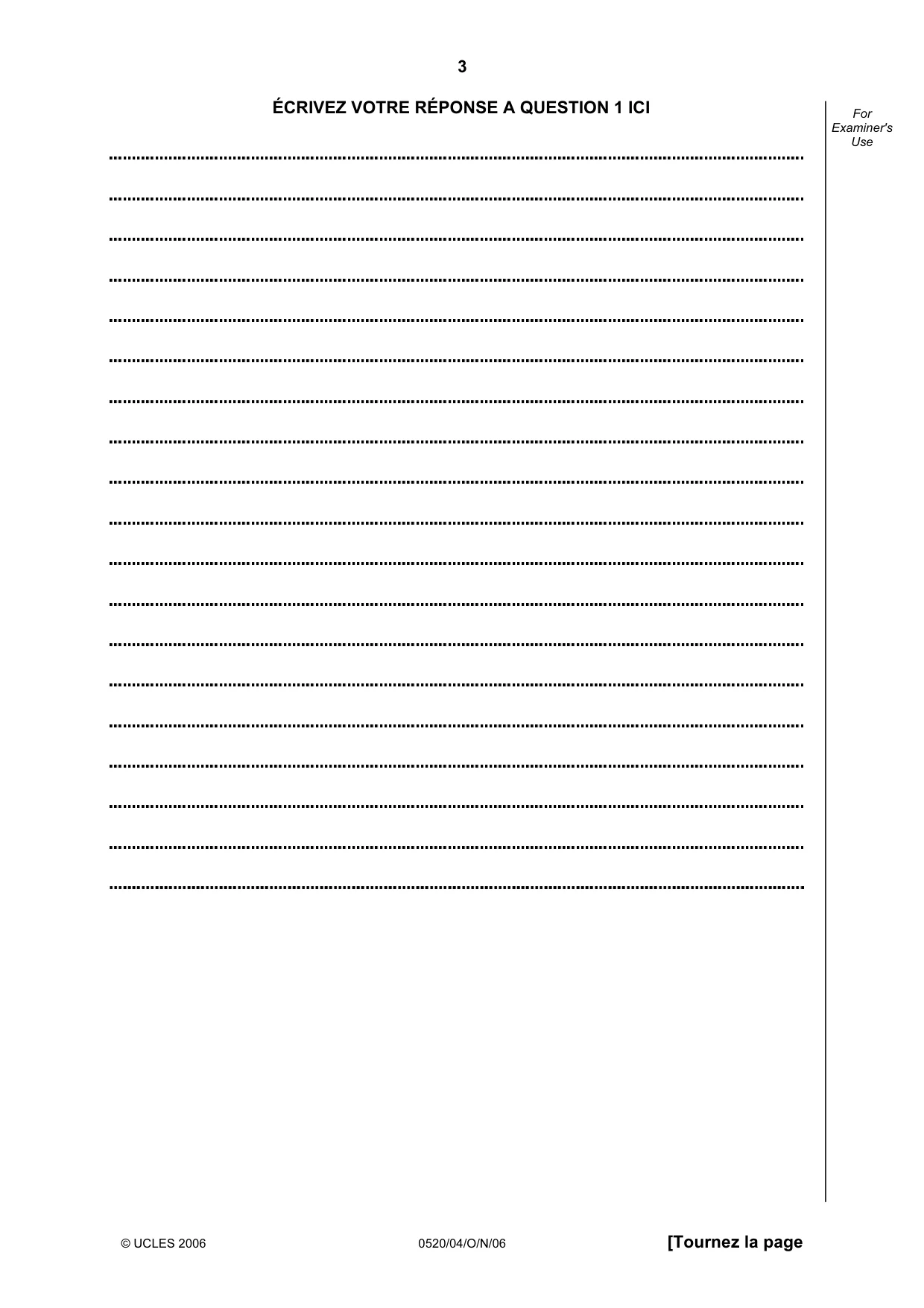 Cambridge IGCSE French - Foreign Language 0520 2006 Oct/Nov Paper 4 · Variant 1 question paper, page 3 of 4