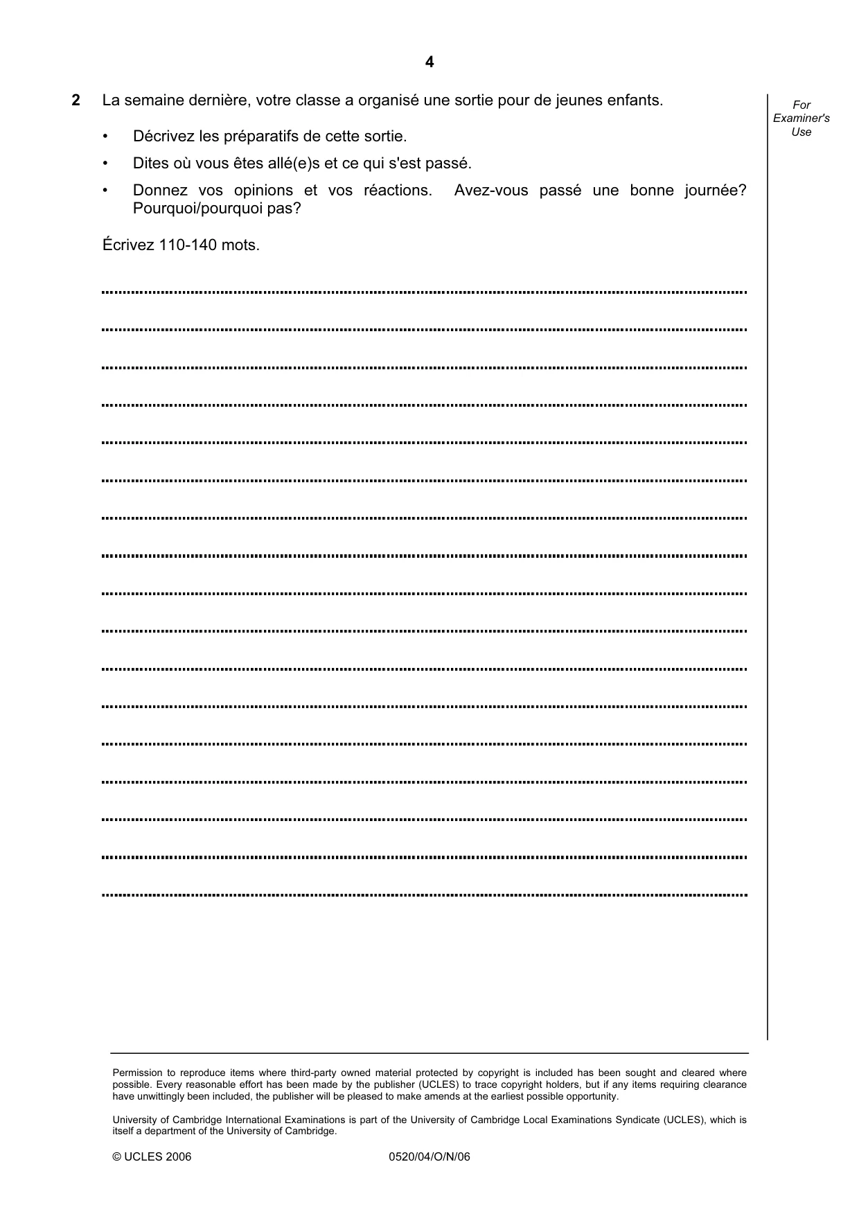 Cambridge IGCSE French - Foreign Language 0520 2006 Oct/Nov Paper 4 · Variant 1 question paper, page 4 of 4