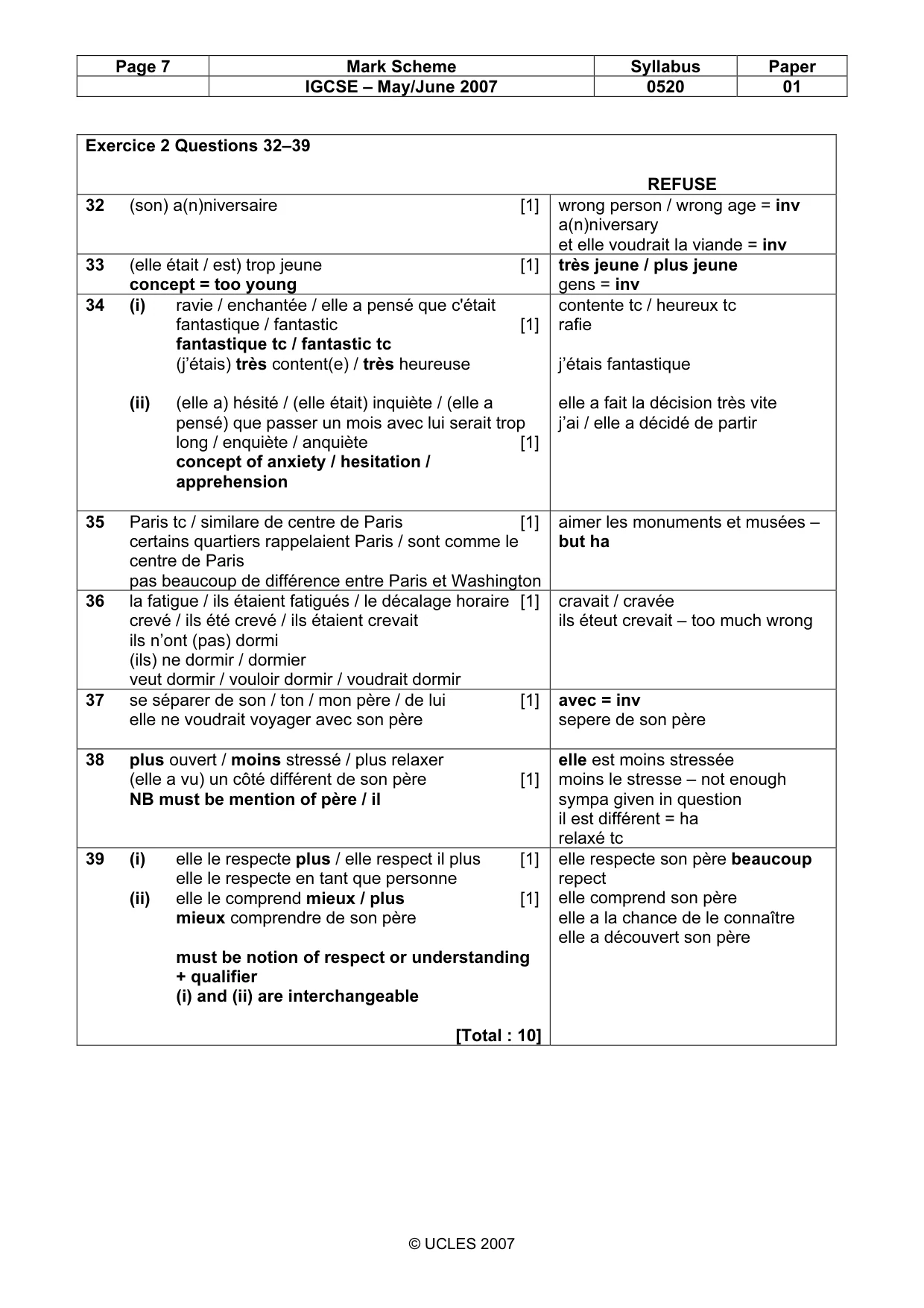 Mark scheme, page 7 of 7