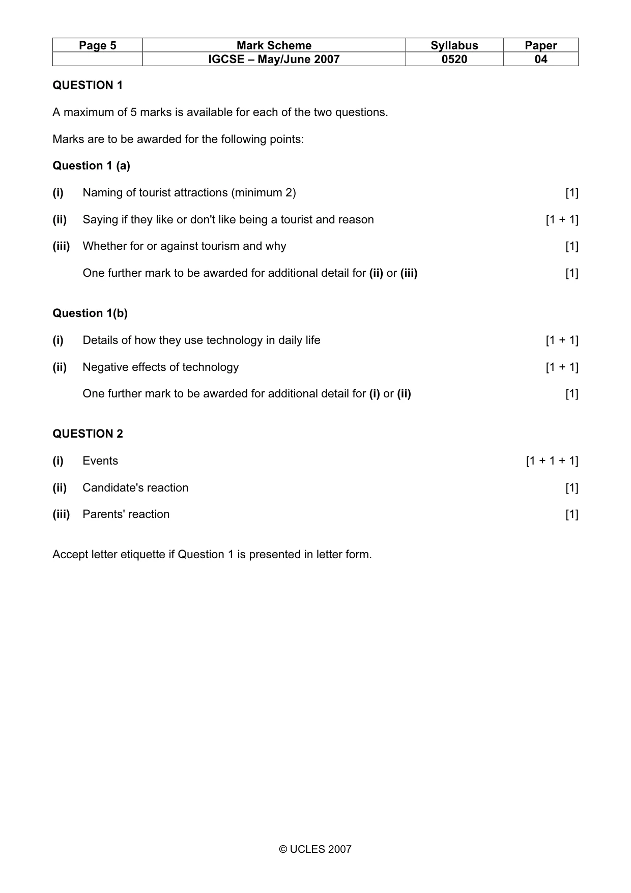 Mark scheme, page 5 of 16