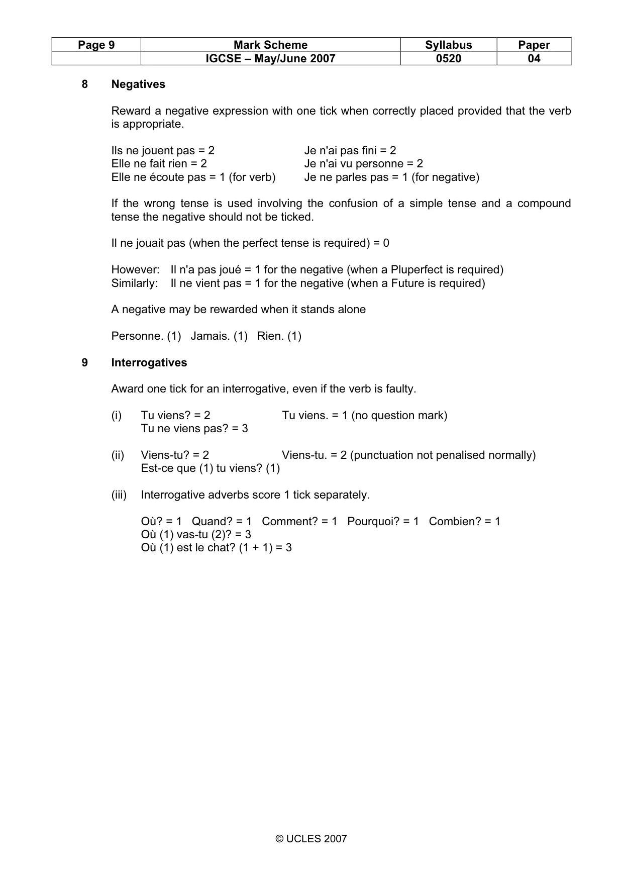Mark scheme, page 9 of 16