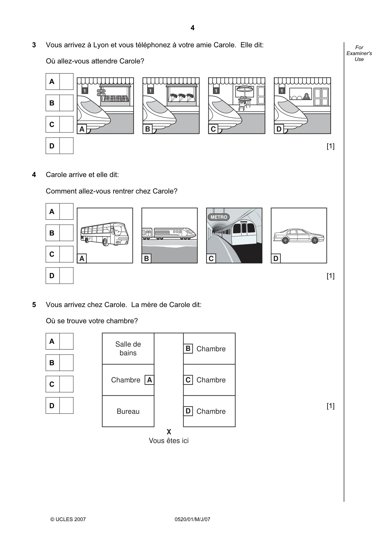 Cambridge IGCSE French - Foreign Language 0520 2007 May/June Paper 1 · Variant 1 question paper, page 4 of 12