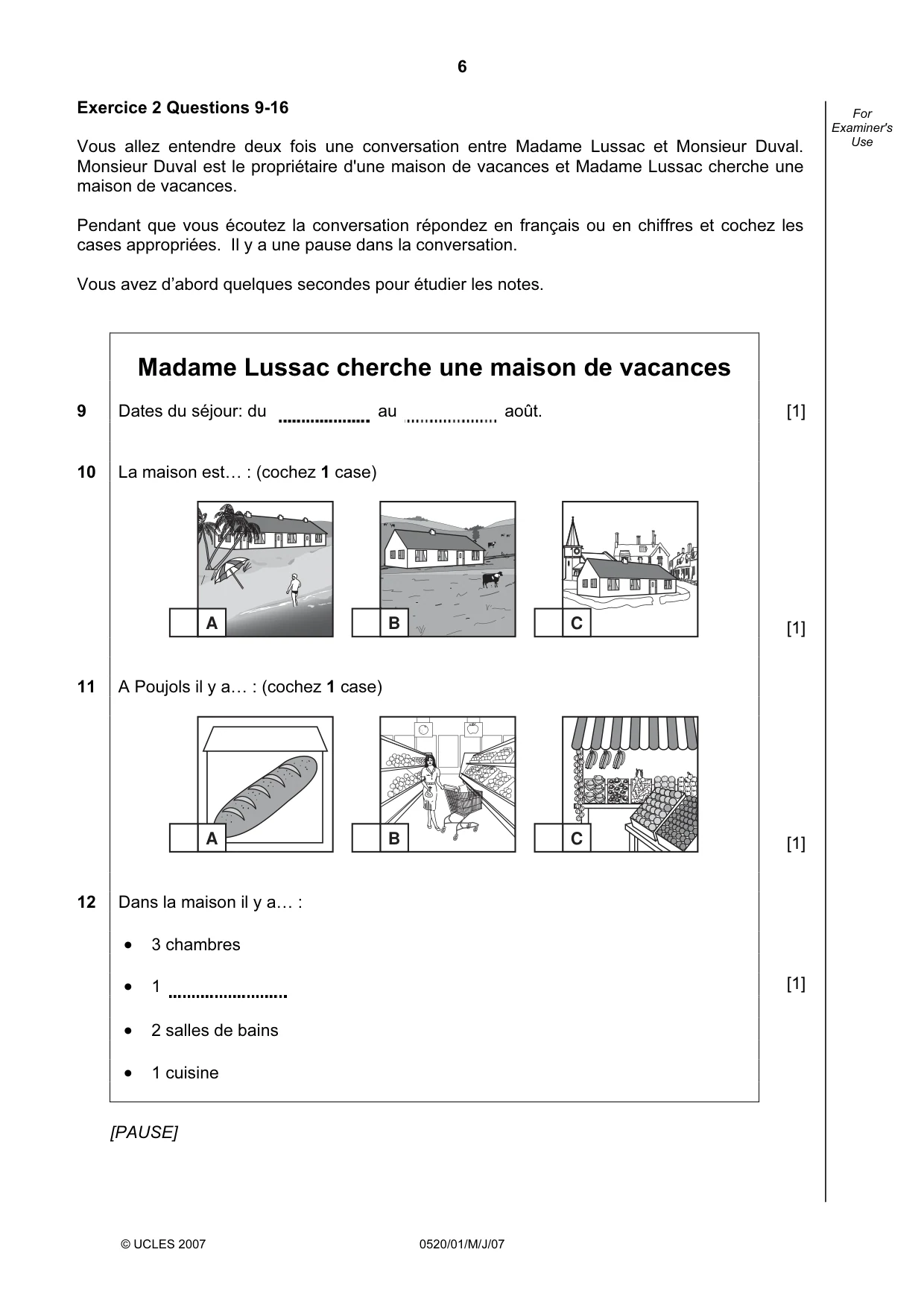 Cambridge IGCSE French - Foreign Language 0520 2007 May/June Paper 1 · Variant 1 question paper, page 6 of 12