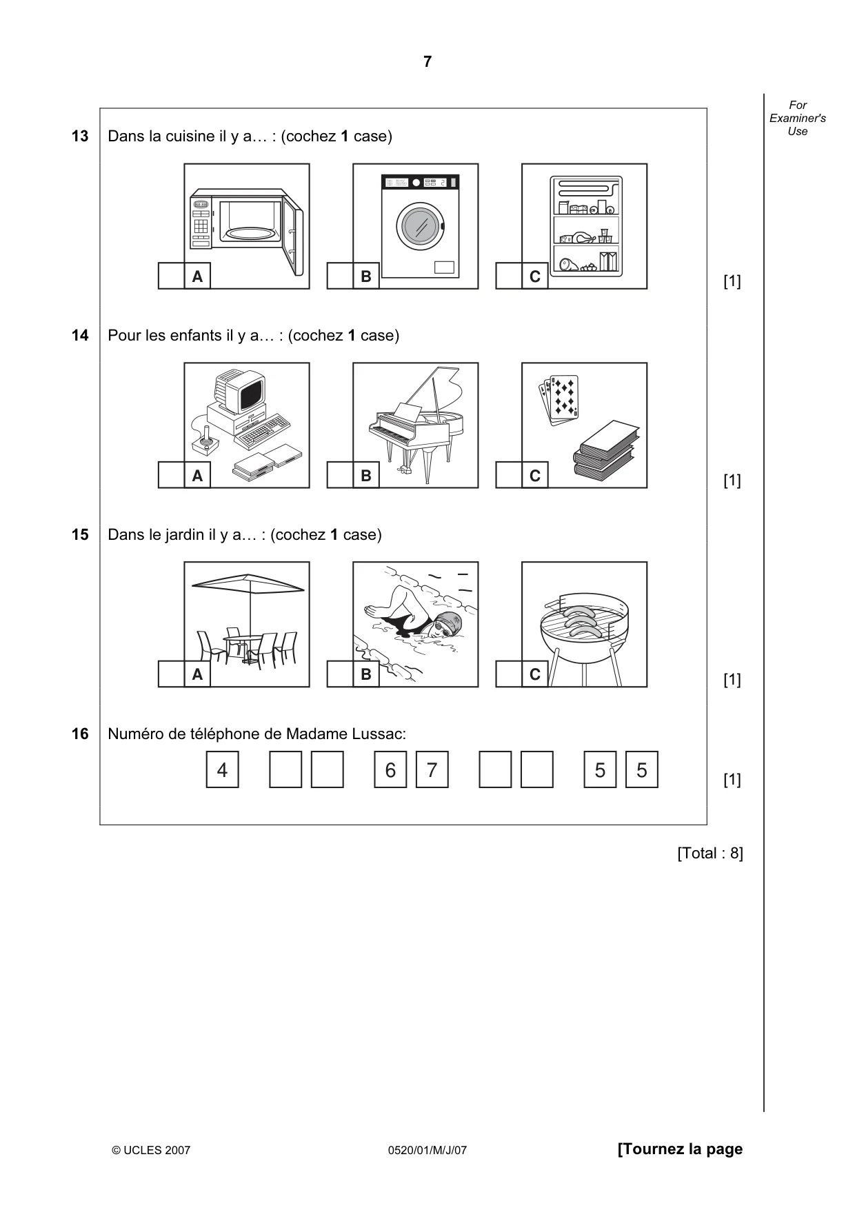 Cambridge IGCSE French - Foreign Language 0520 2007 May/June Paper 1 · Variant 1 question paper, page 7 of 12