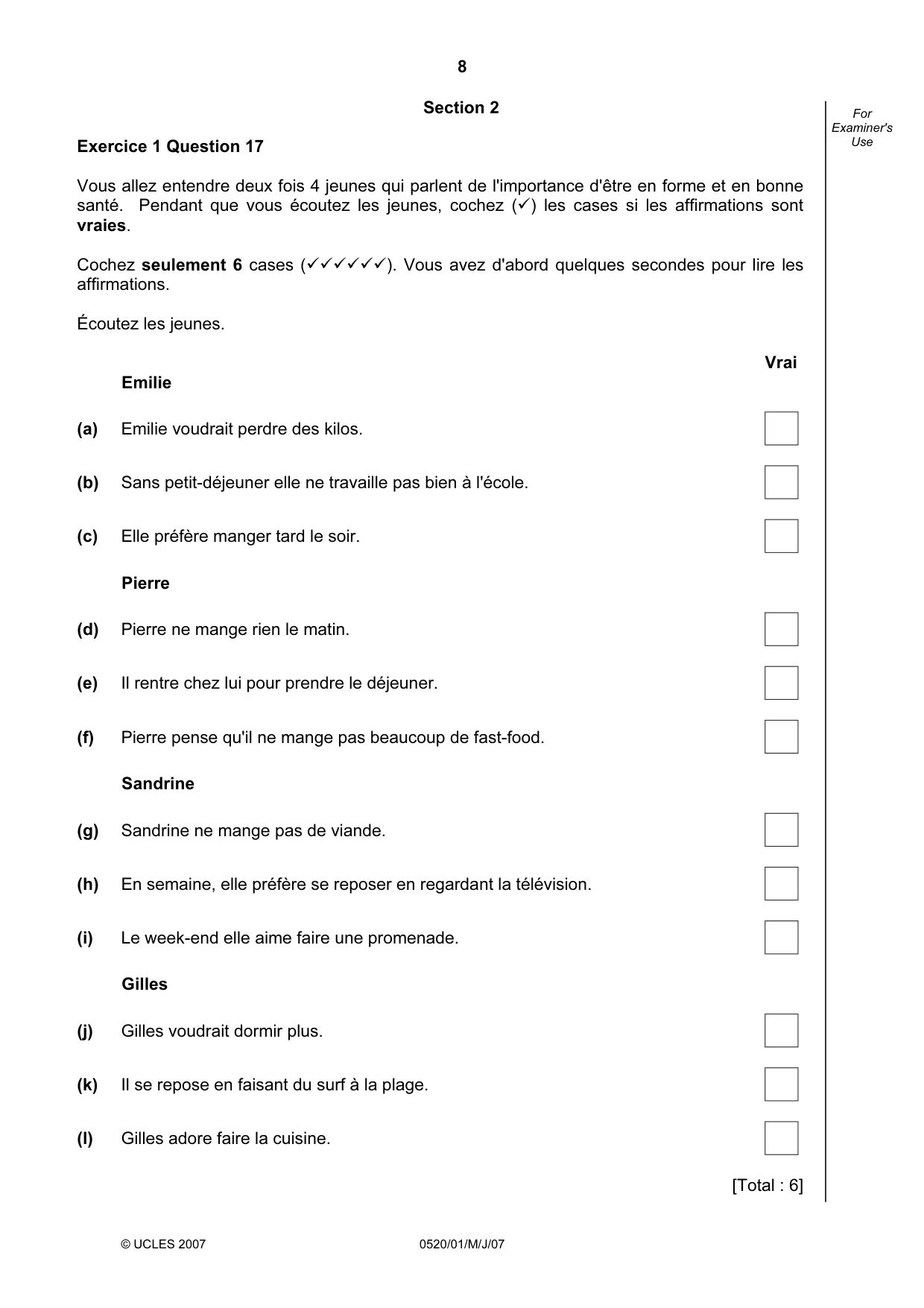 Cambridge IGCSE French - Foreign Language 0520 2007 May/June Paper 1 · Variant 1 question paper, page 8 of 12