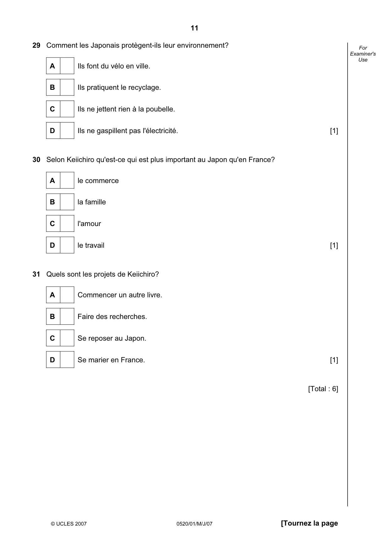 Cambridge IGCSE French - Foreign Language 0520 2007 May/June Paper 1 · Variant 1 question paper, page 11 of 12