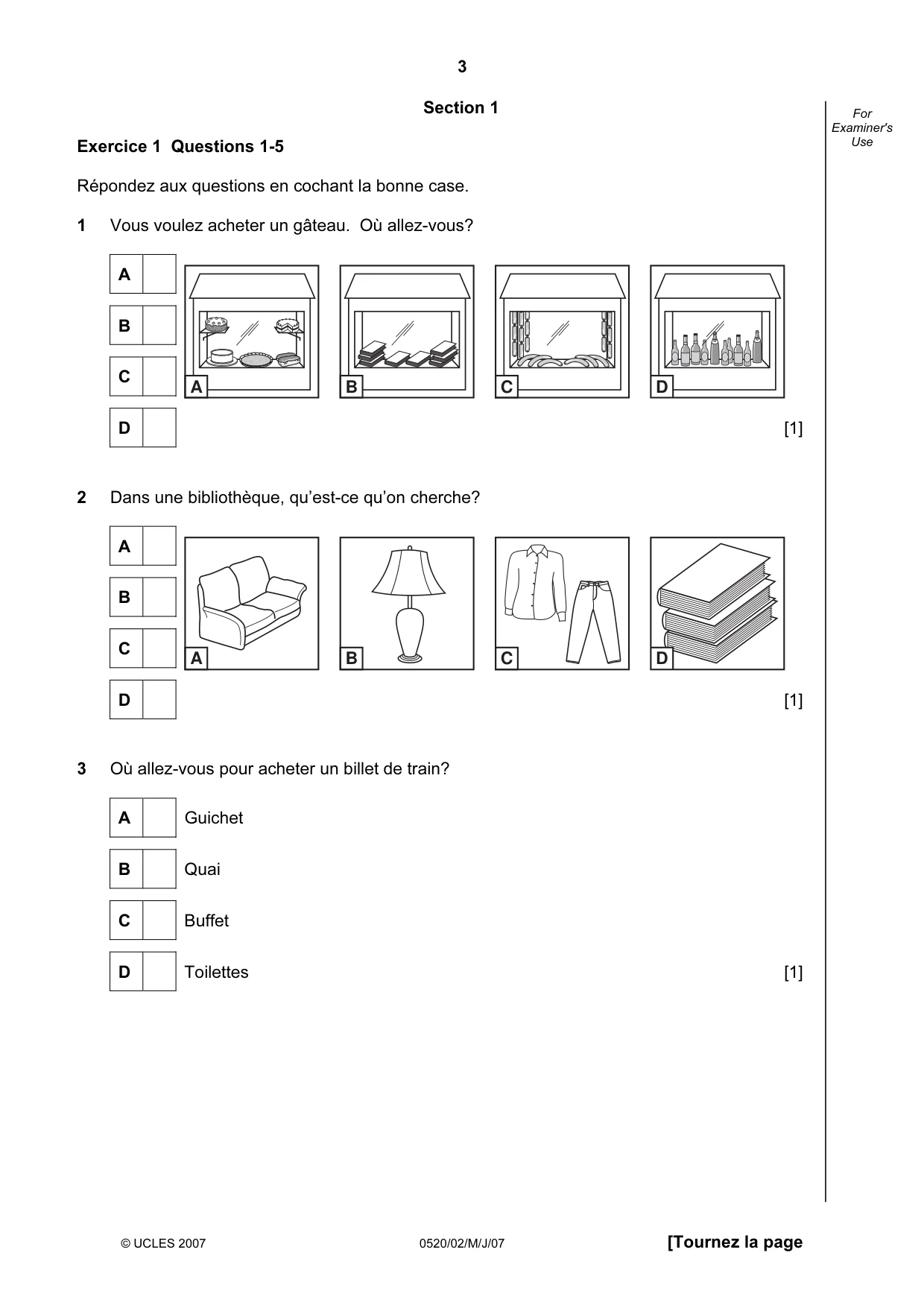 Cambridge IGCSE French - Foreign Language 0520 2007 May/June Paper 2 · Variant 1 question paper, page 3 of 16