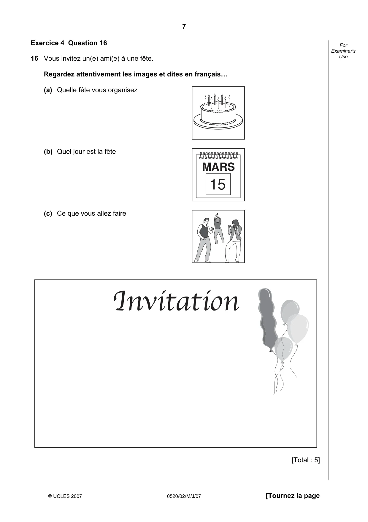 Cambridge IGCSE French - Foreign Language 0520 2007 May/June Paper 2 · Variant 1 question paper, page 7 of 16