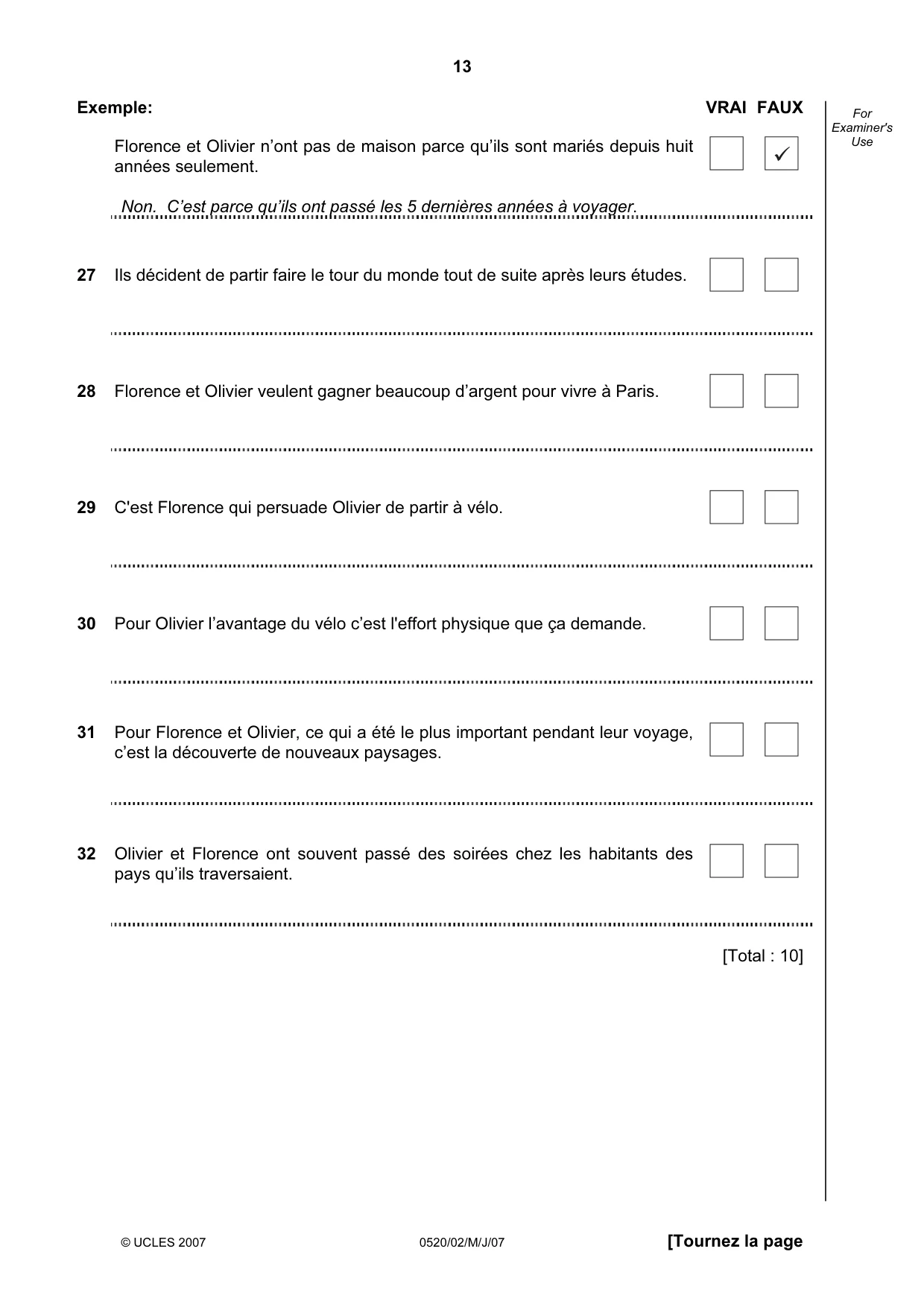 Cambridge IGCSE French - Foreign Language 0520 2007 May/June Paper 2 · Variant 1 question paper, page 13 of 16