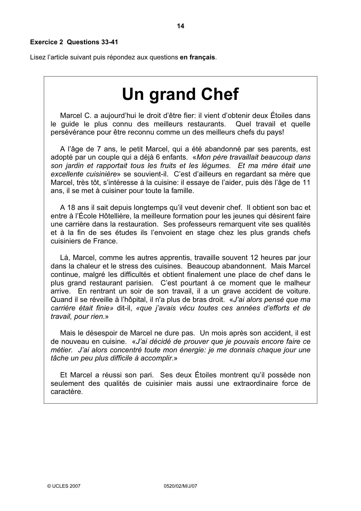 Cambridge IGCSE French - Foreign Language 0520 2007 May/June Paper 2 · Variant 1 question paper, page 14 of 16