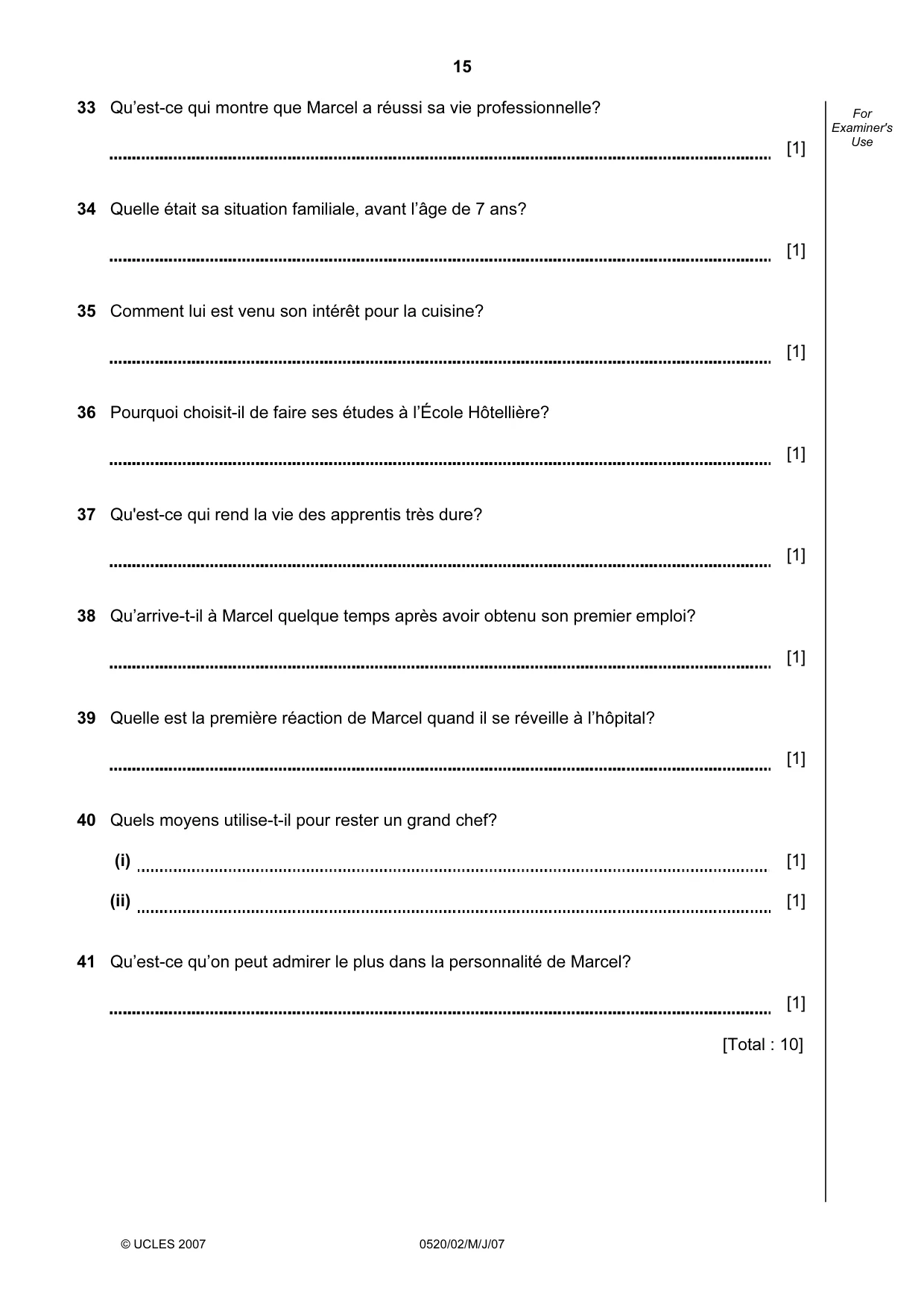 Cambridge IGCSE French - Foreign Language 0520 2007 May/June Paper 2 · Variant 1 question paper, page 15 of 16