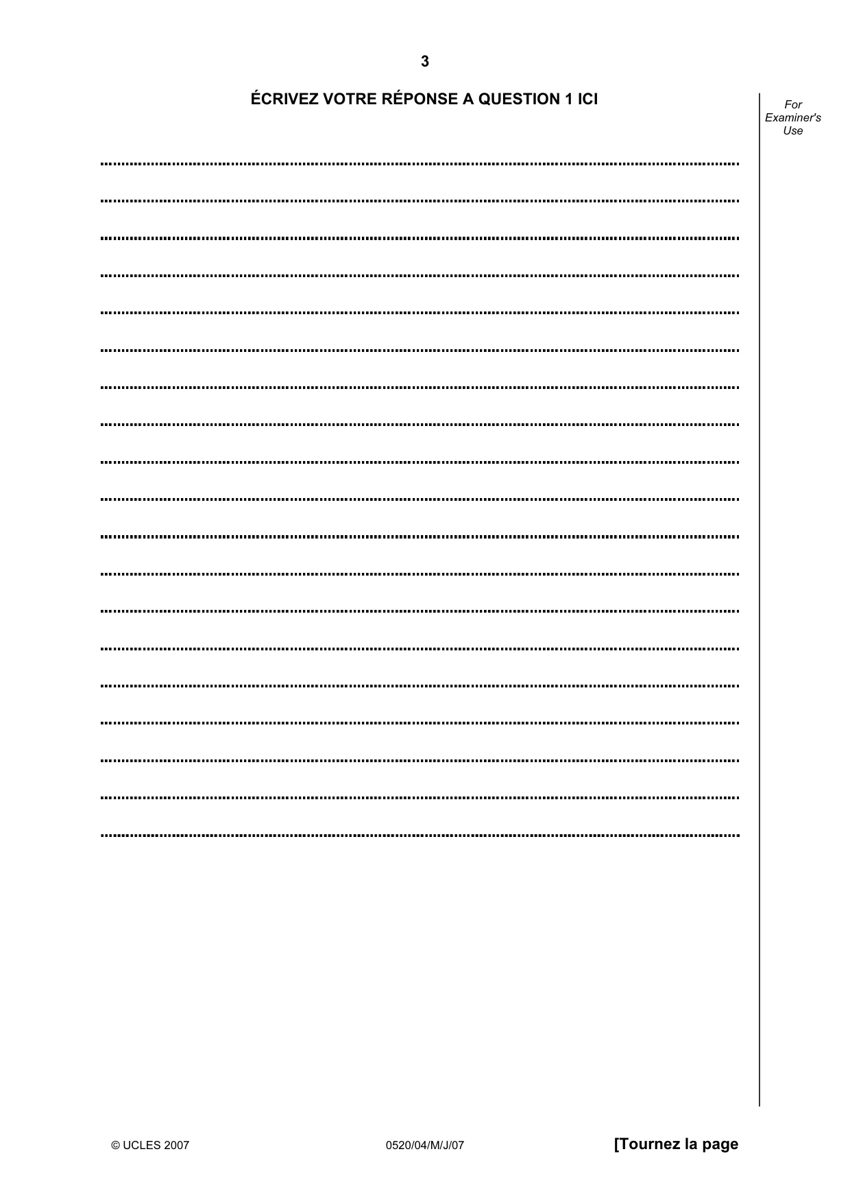 Cambridge IGCSE French - Foreign Language 0520 2007 May/June Paper 4 · Variant 1 question paper, page 3 of 4