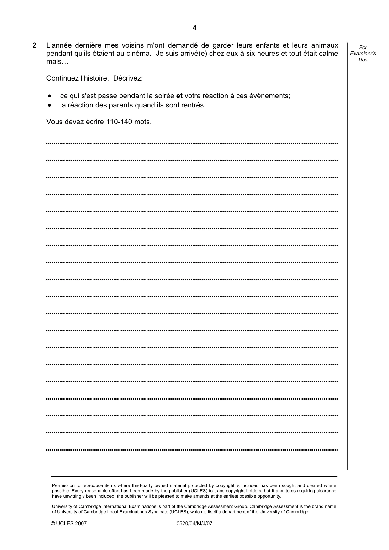 Cambridge IGCSE French - Foreign Language 0520 2007 May/June Paper 4 · Variant 1 question paper, page 4 of 4