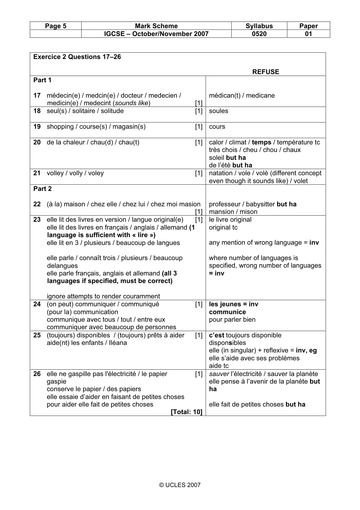 Mark scheme, page 5 of 6