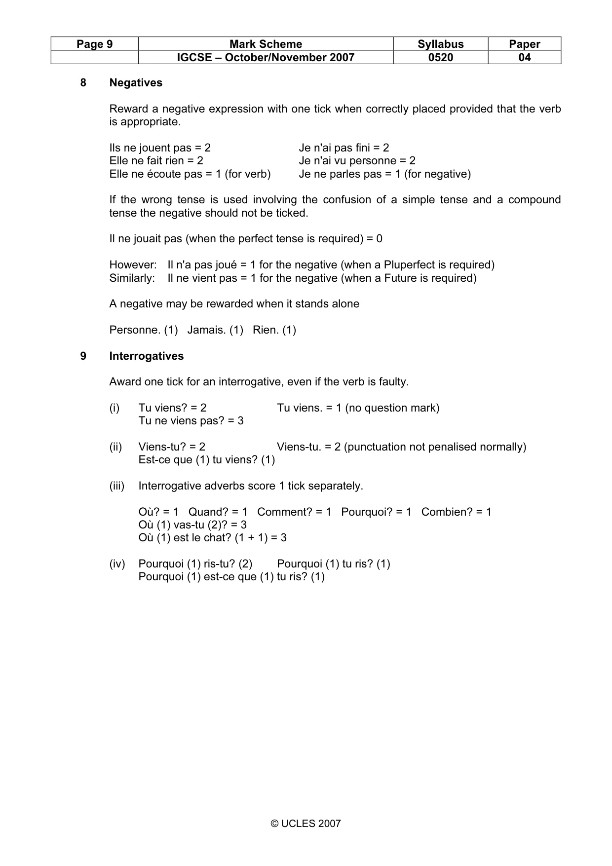 Mark scheme, page 9 of 16