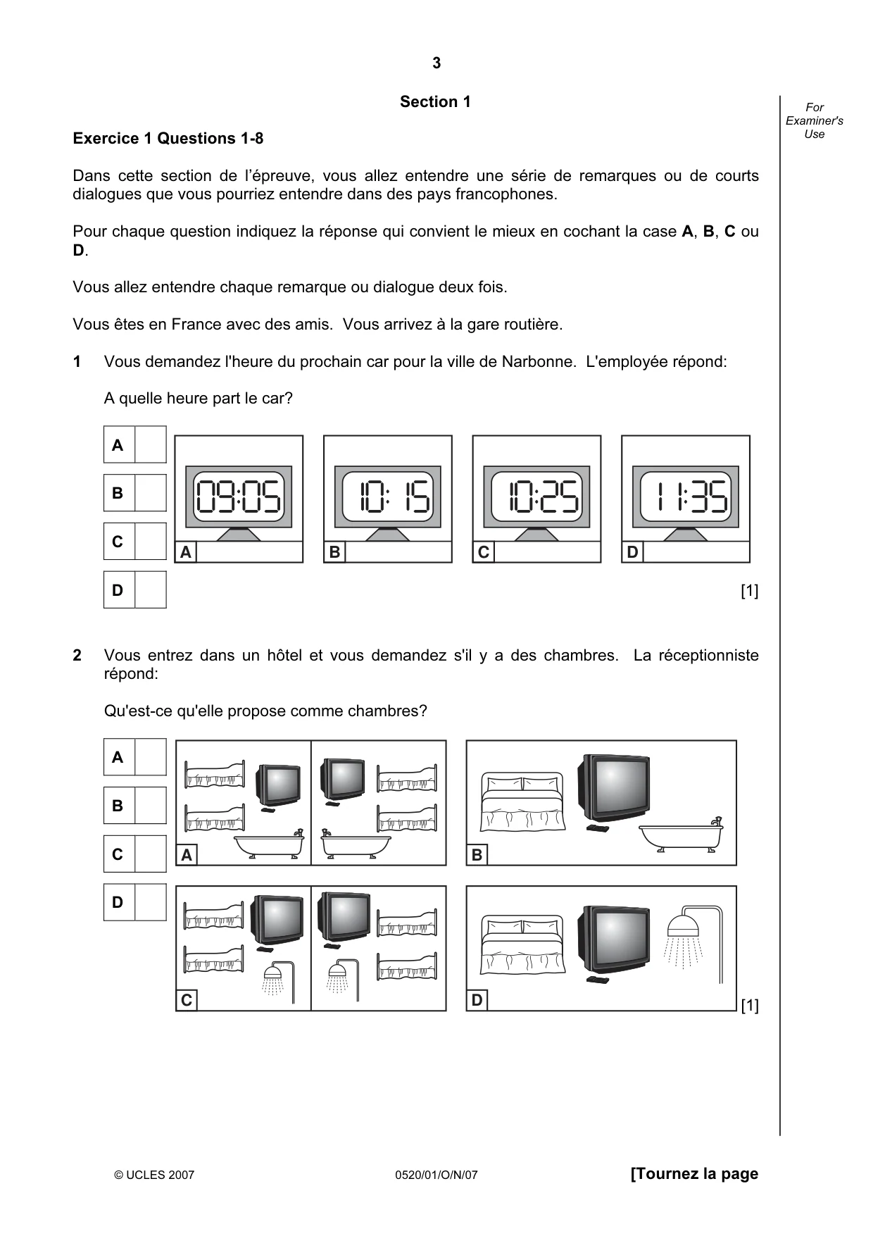Cambridge IGCSE French - Foreign Language 0520 2007 Oct/Nov Paper 1 · Variant 1 question paper, page 3 of 12