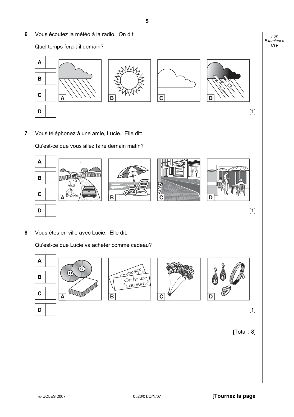 Cambridge IGCSE French - Foreign Language 0520 2007 Oct/Nov Paper 1 · Variant 1 question paper, page 5 of 12