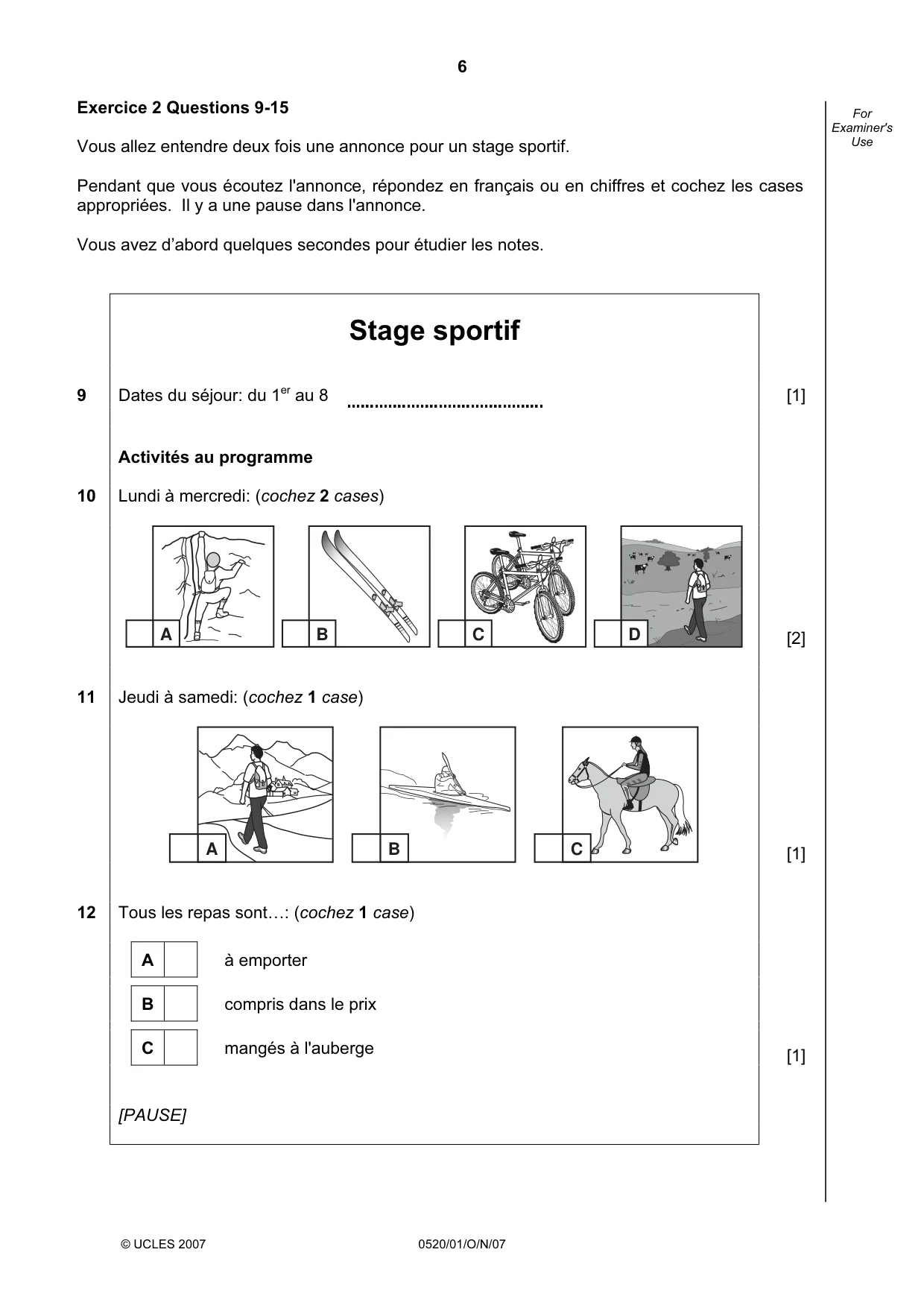 Cambridge IGCSE French - Foreign Language 0520 2007 Oct/Nov Paper 1 · Variant 1 question paper, page 6 of 12