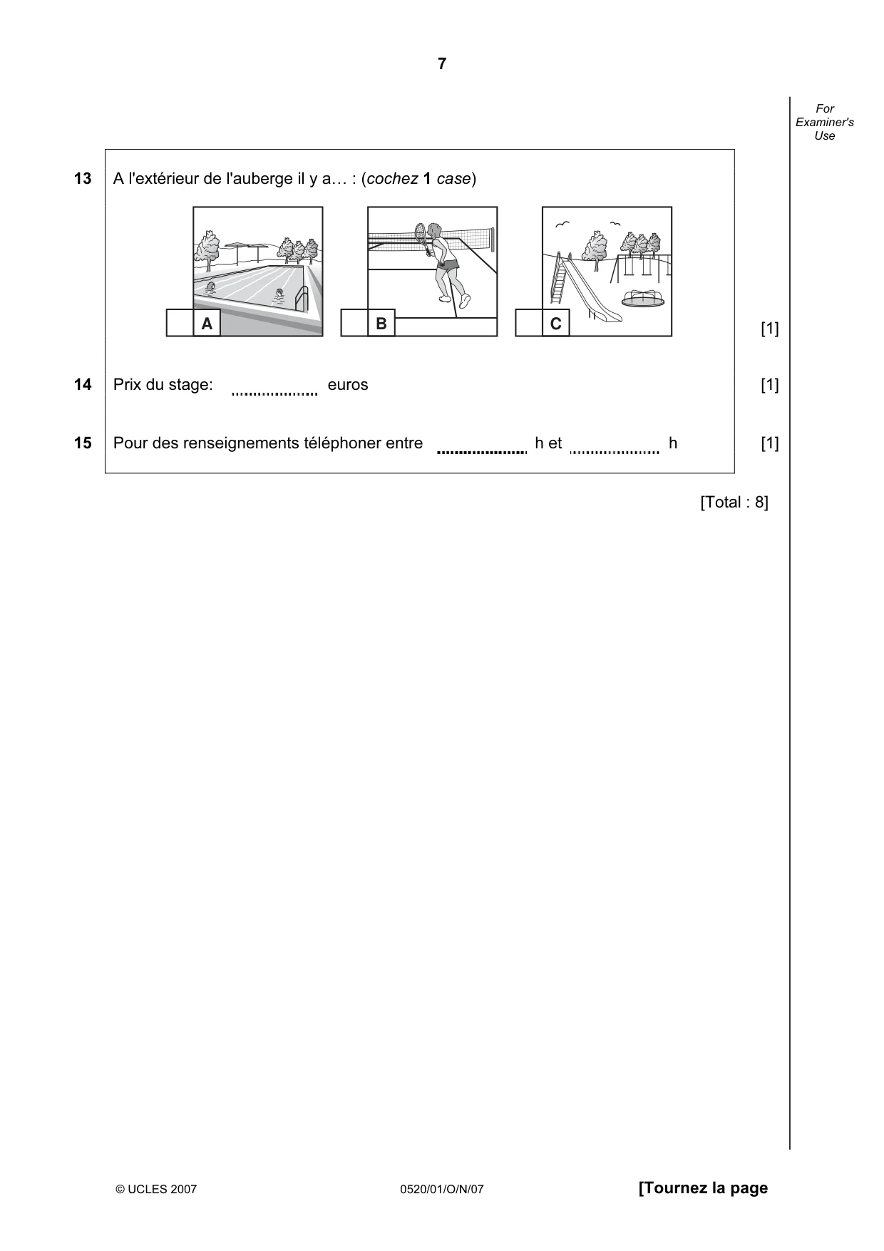 Cambridge IGCSE French - Foreign Language 0520 2007 Oct/Nov Paper 1 · Variant 1 question paper, page 7 of 12