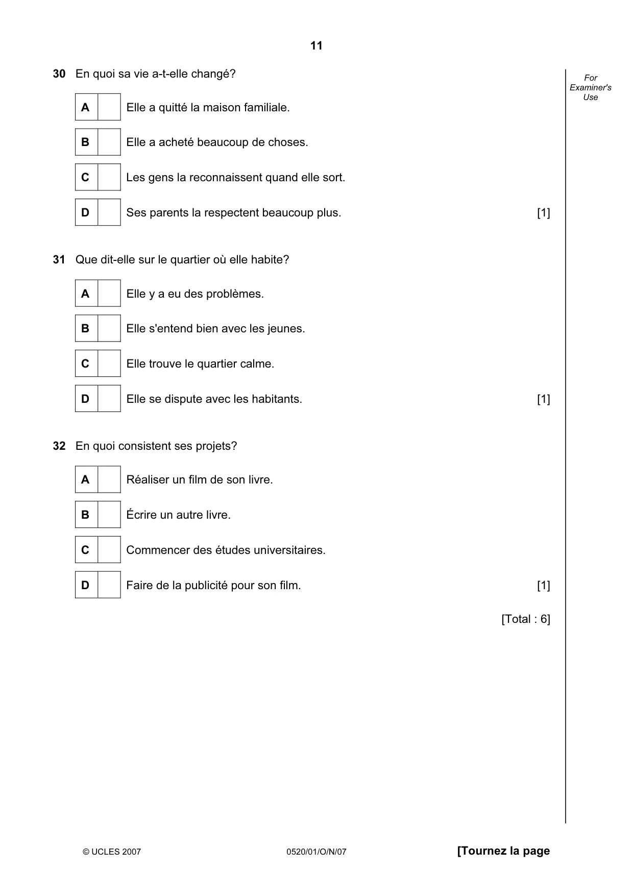 Cambridge IGCSE French - Foreign Language 0520 2007 Oct/Nov Paper 1 · Variant 1 question paper, page 11 of 12