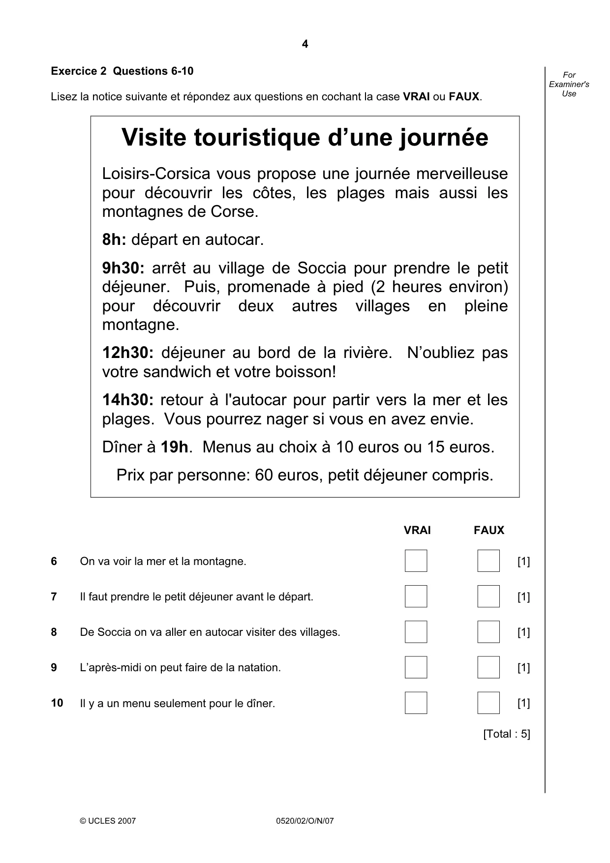 Cambridge IGCSE French - Foreign Language 0520 2007 Oct/Nov Paper 2 · Variant 1 question paper, page 4 of 16