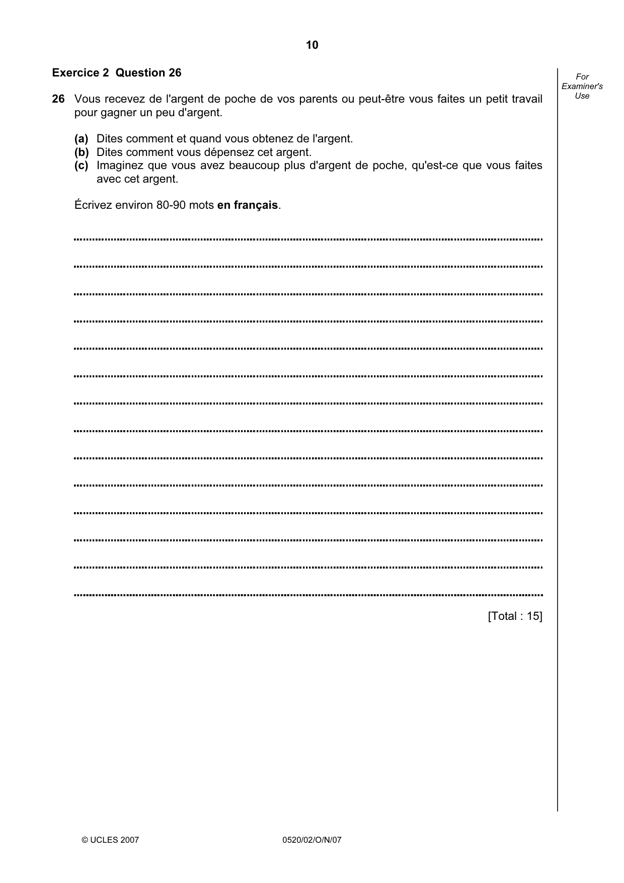Cambridge IGCSE French - Foreign Language 0520 2007 Oct/Nov Paper 2 · Variant 1 question paper, page 10 of 16
