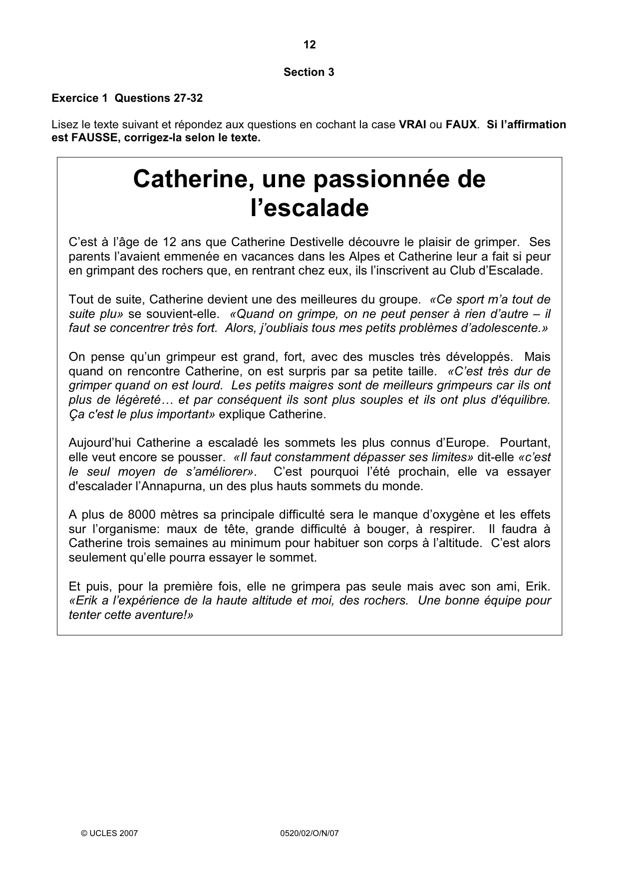 Cambridge IGCSE French - Foreign Language 0520 2007 Oct/Nov Paper 2 · Variant 1 question paper, page 12 of 16